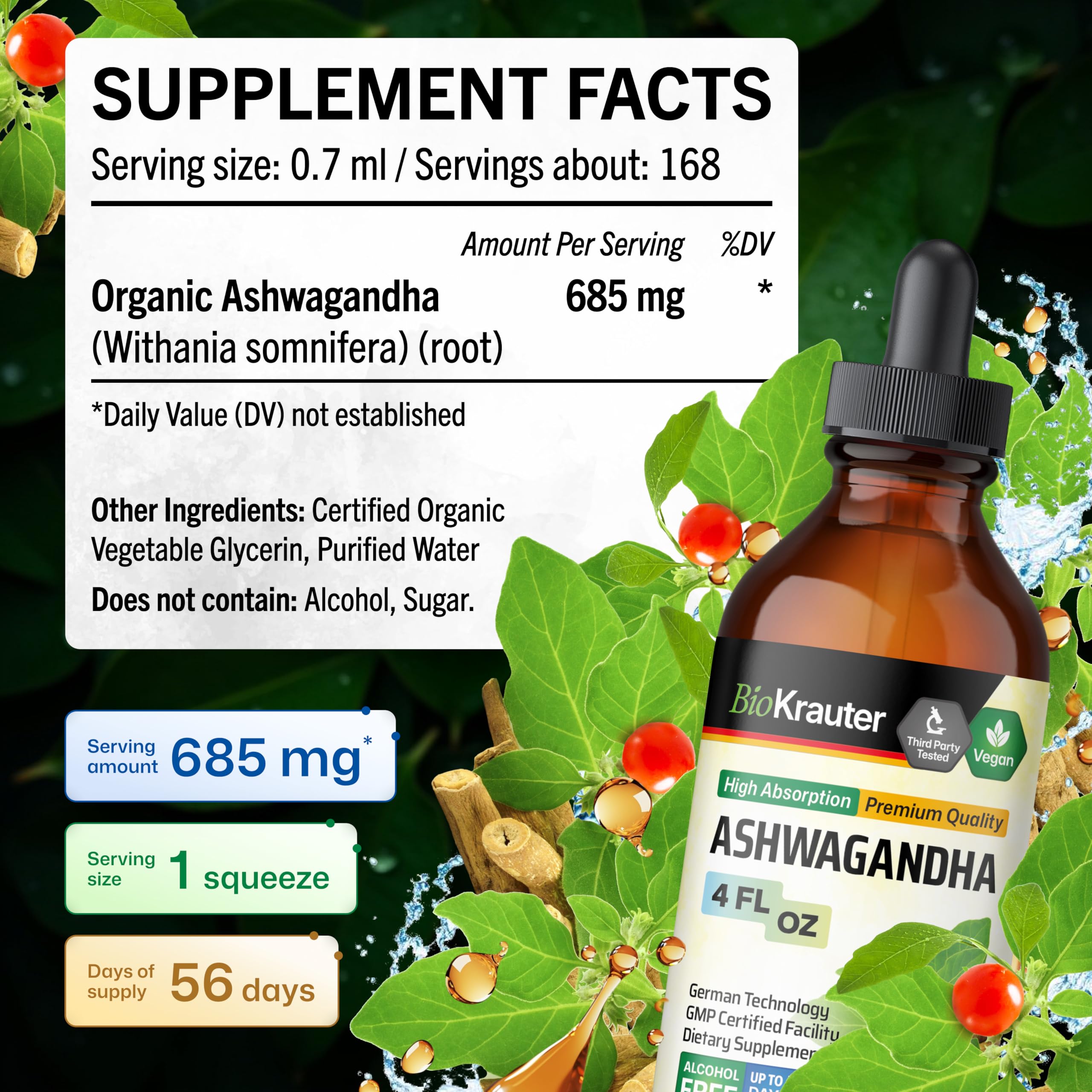 BIO KRAUTER Ashwagandha Drops in a glass of water