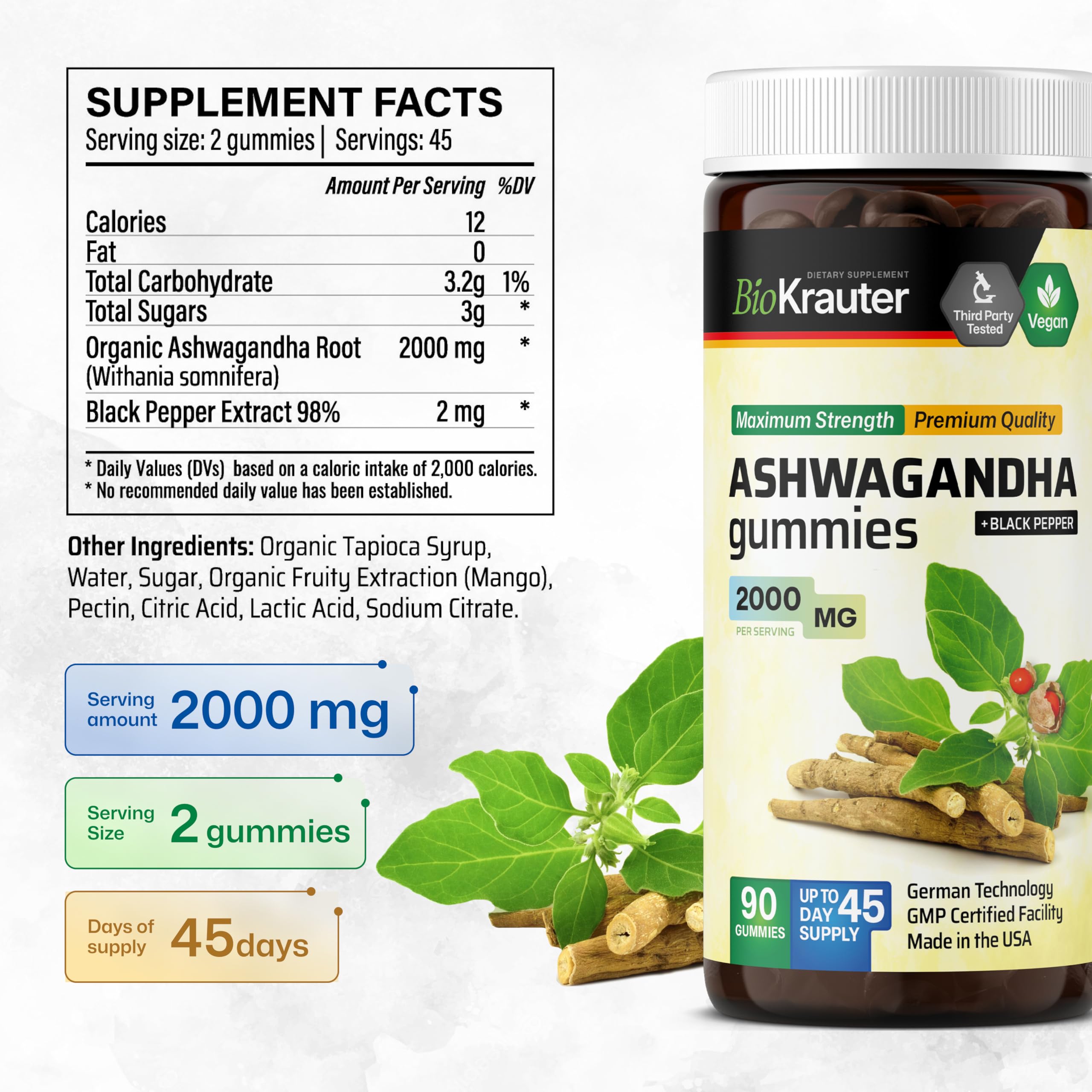 BIO KRAUTER Ashwagandha Gummies close-up of gummies in mango shape