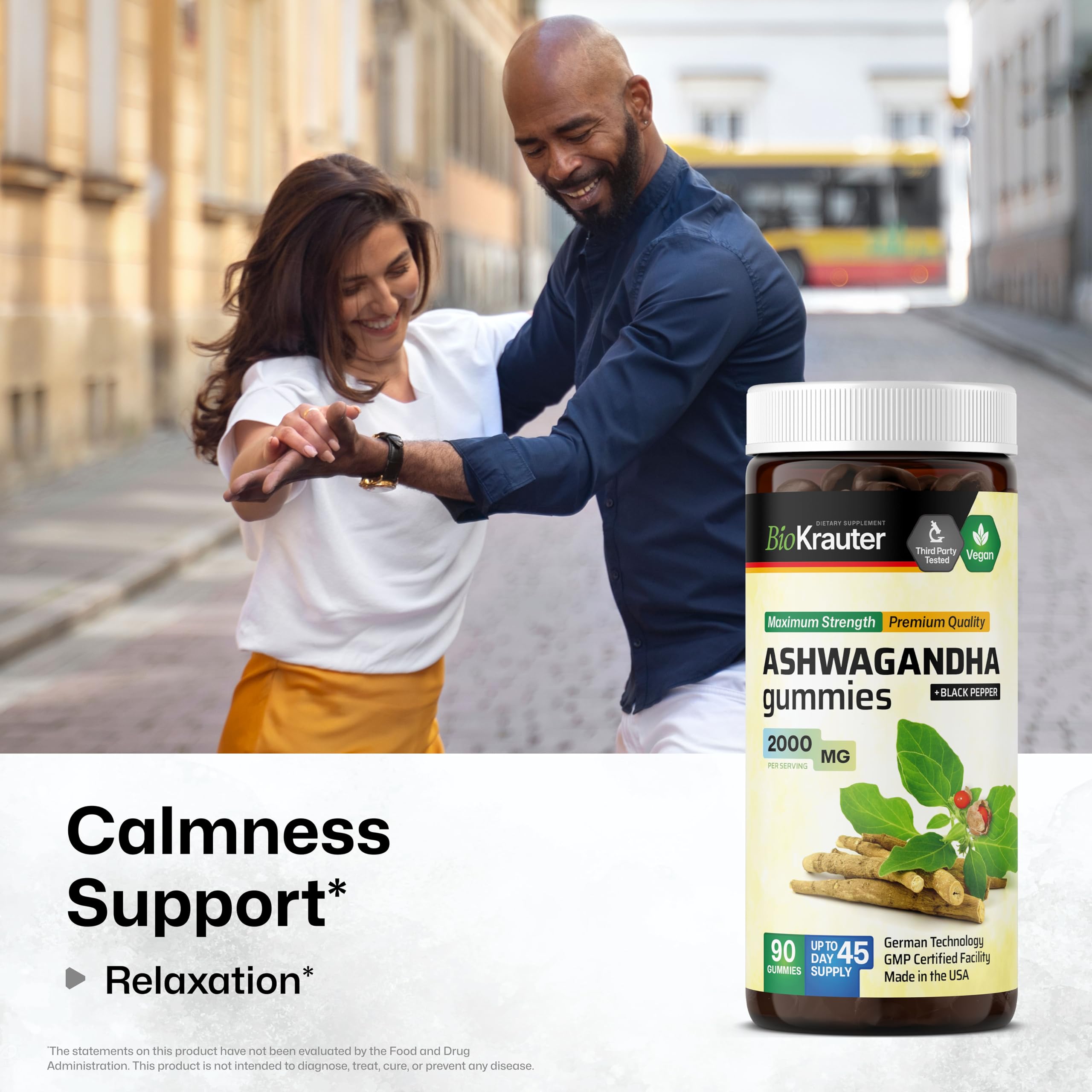 BIO KRAUTER Ashwagandha Gummies side view showing nutritional information