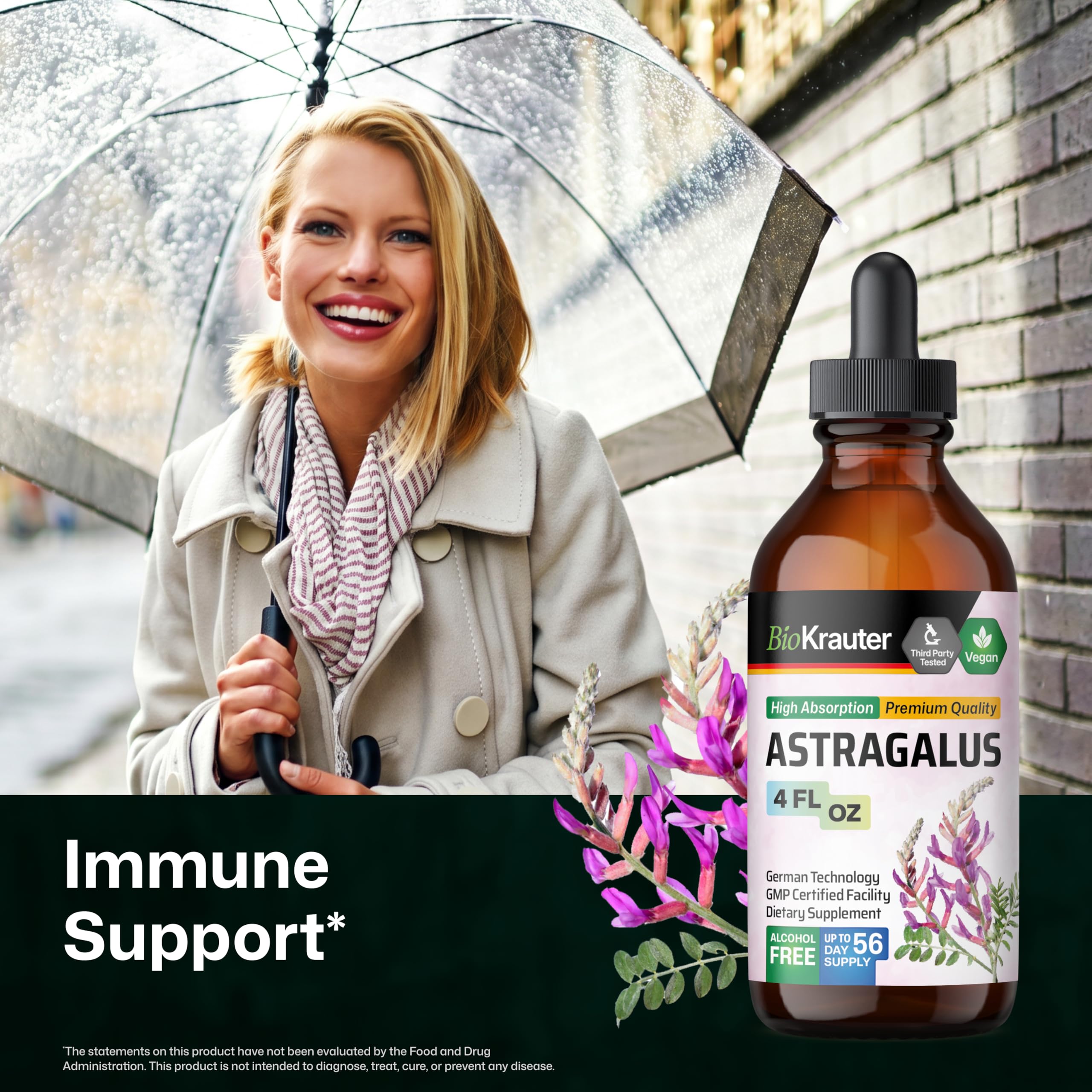 BIO KRAUTER Astragalus Tincture back view with ingredients