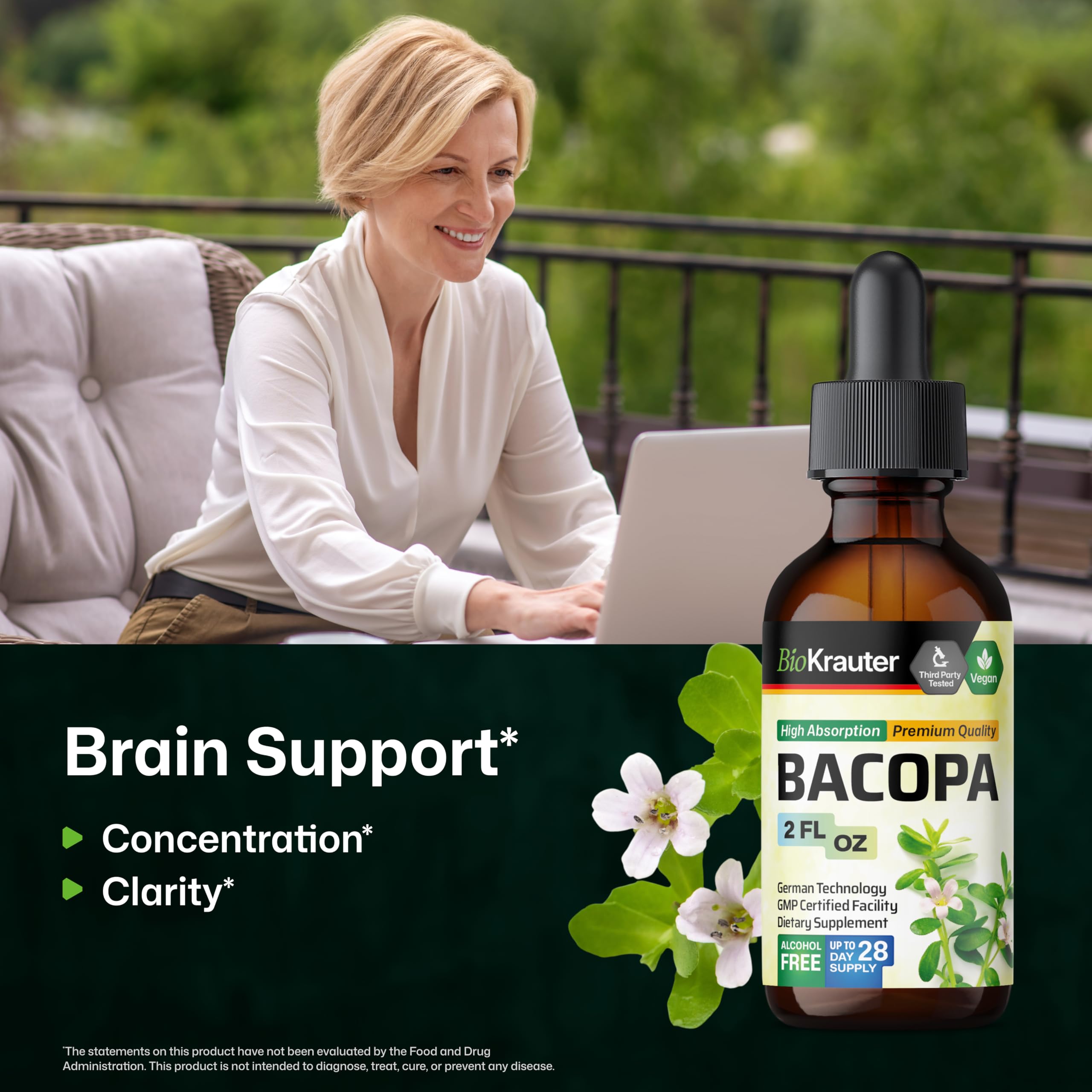 BIO KRAUTER Bacopa Monnieri Liquid Extract 650mg bottle with label