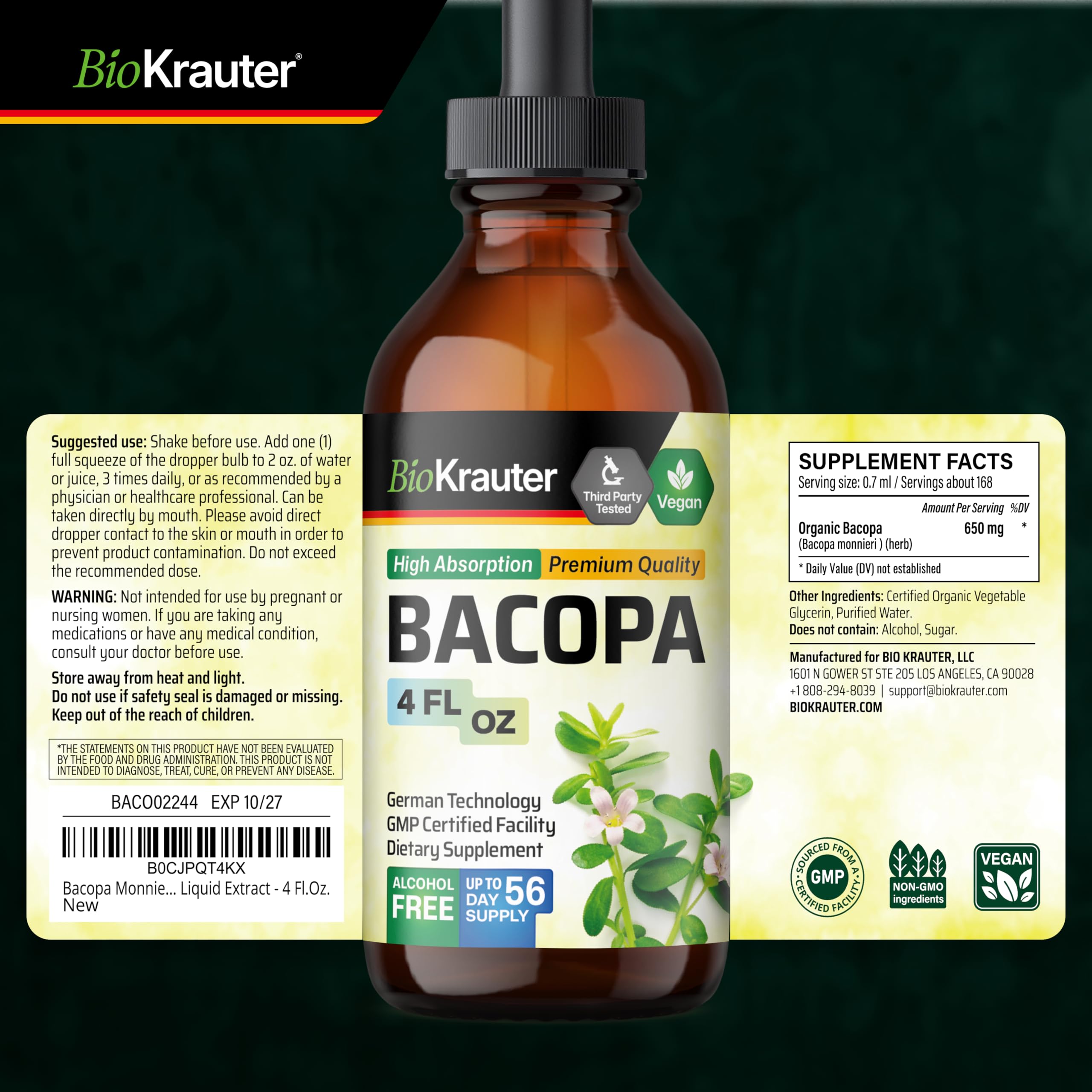 BIO KRAUTER Bacopa Monnieri Liquid Extract packaging details