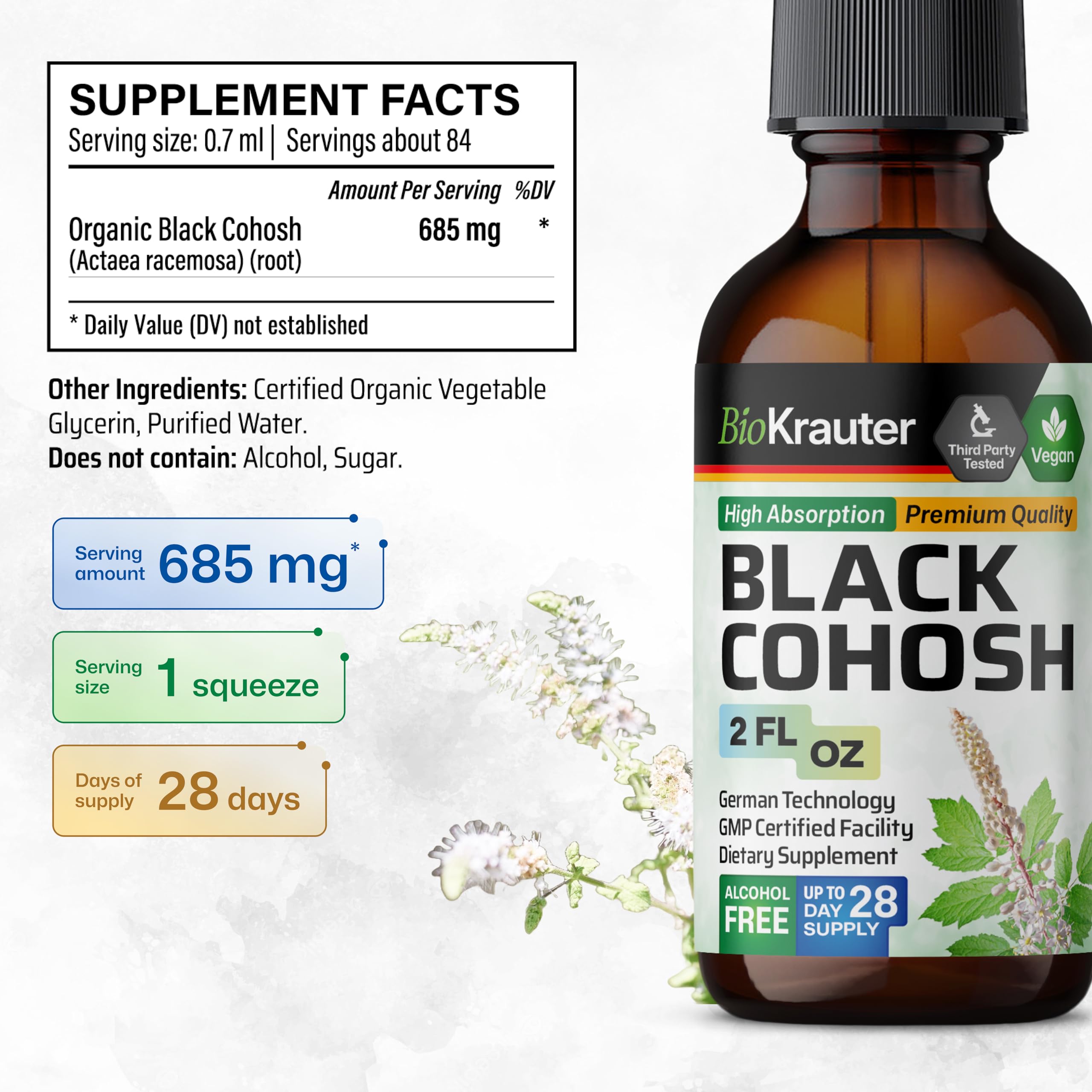 BIO KRAUTER Black Cohosh Root 2 fl oz bottle back view