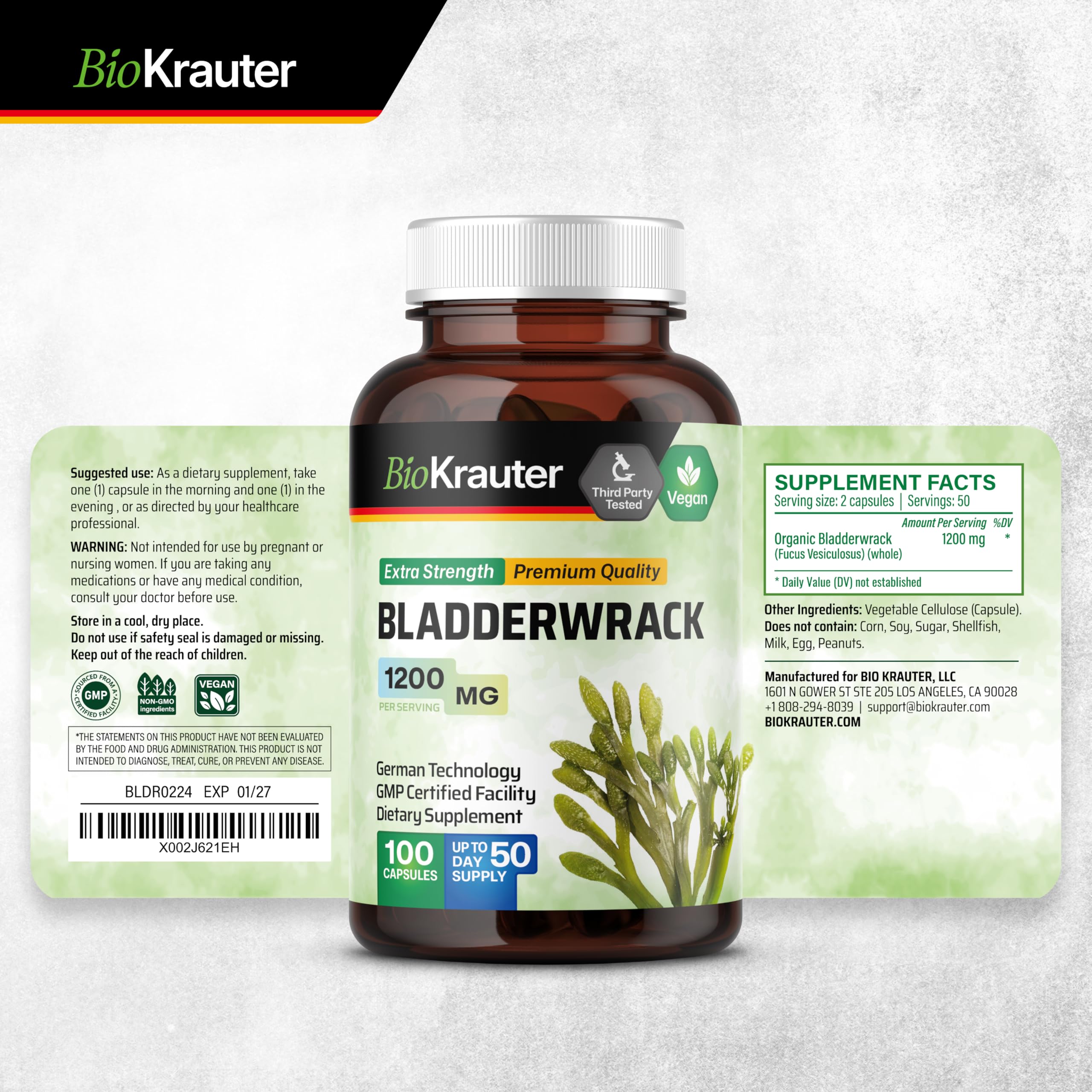BIO KRAUTER Bladderwrack Capsules with water glass