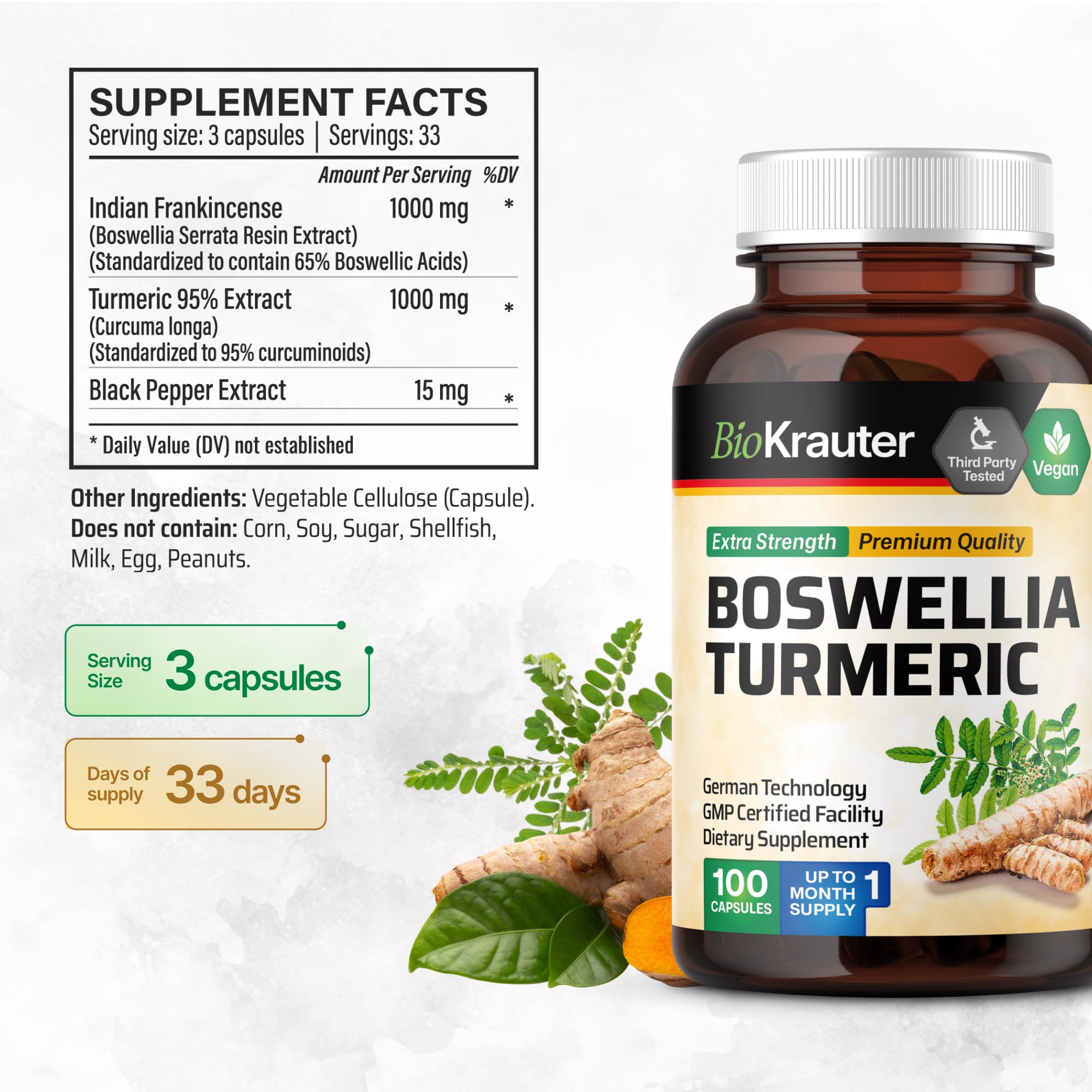 BIO KRAUTER Boswellia and Turmeric Capsules with a measuring spoon