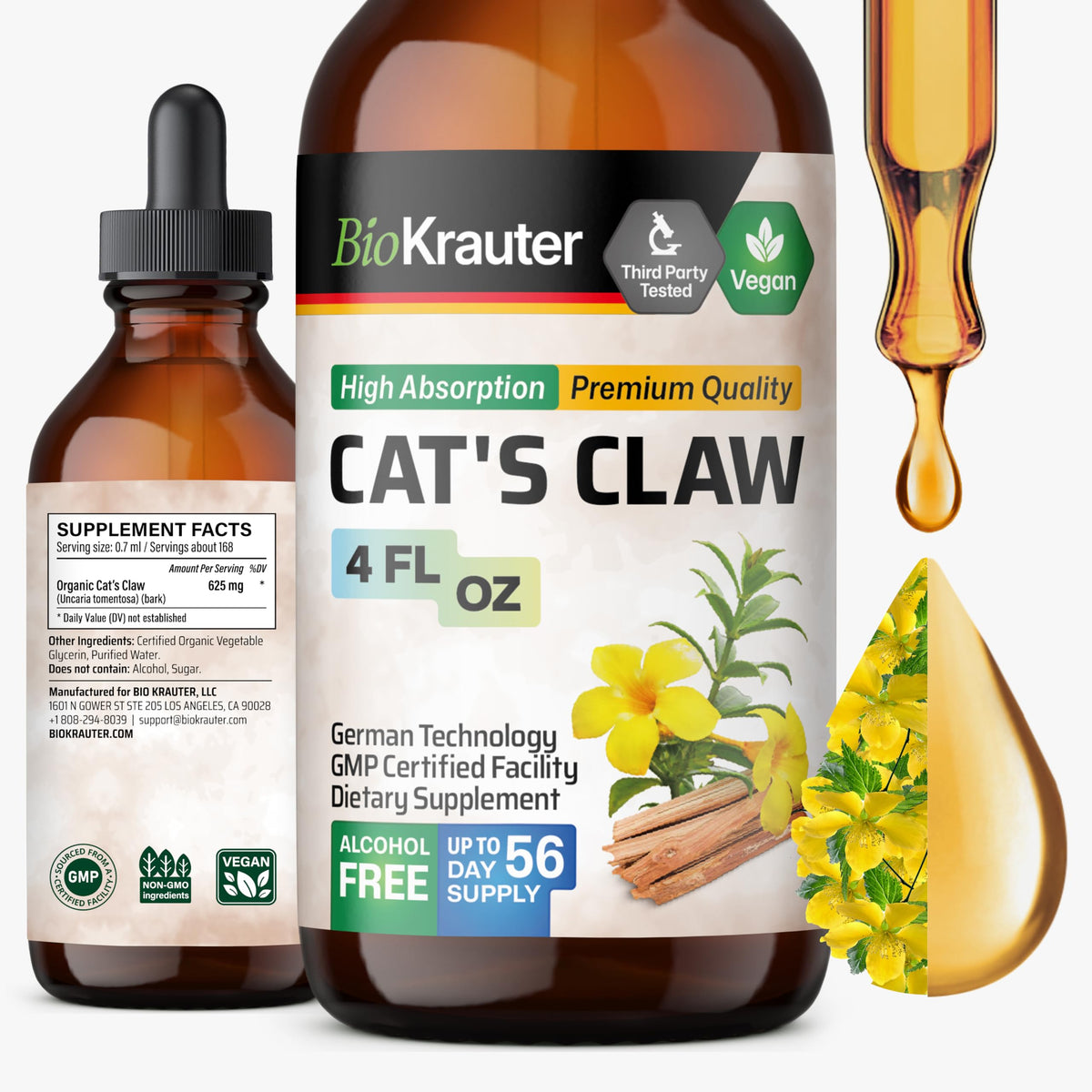 BIO KRAUTER Cat's Claw Tincture 4 fl oz bottle front view