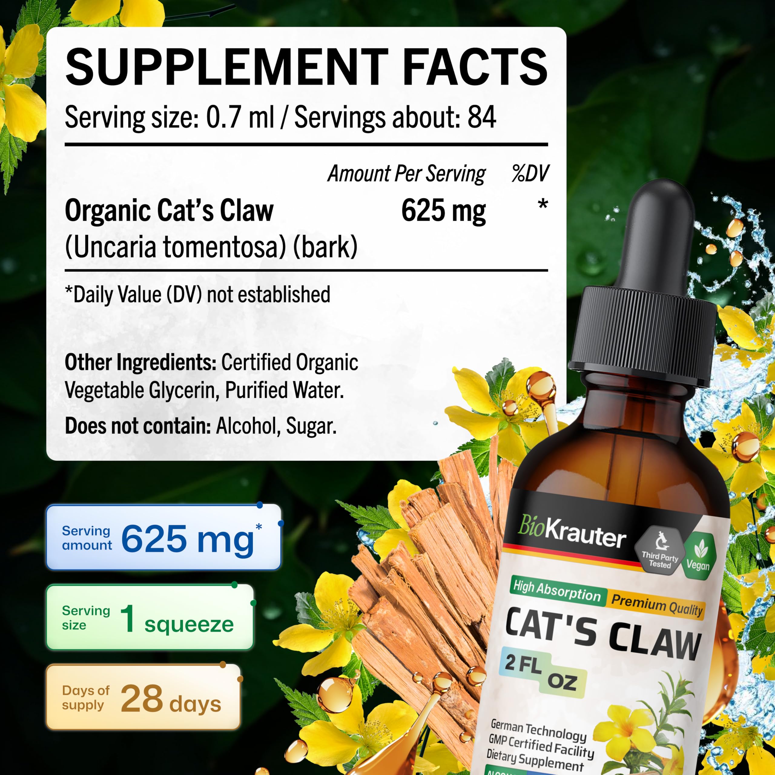 BIO KRAUTER Cat's Claw Tincture in a glass with water