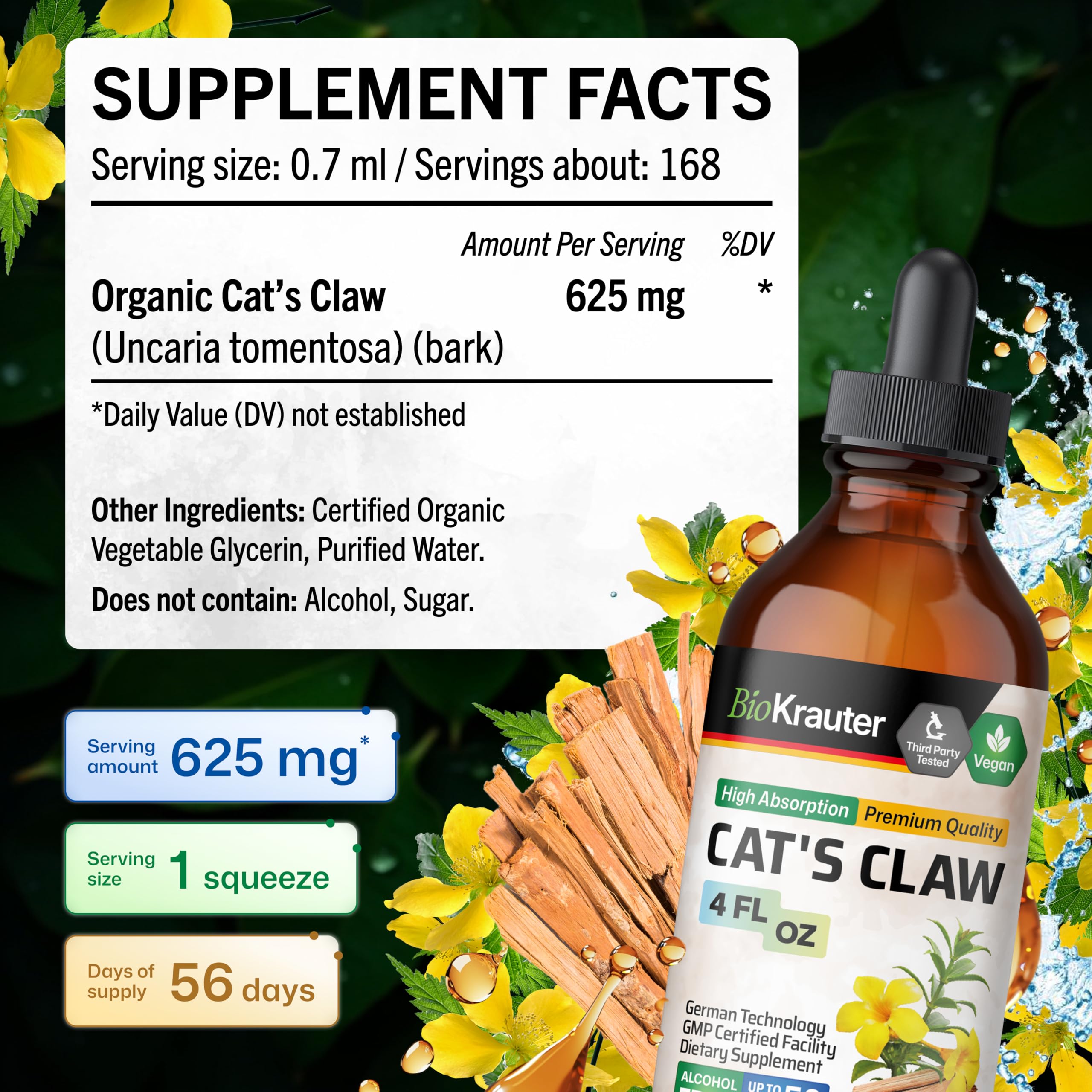 BIO KRAUTER Cat's Claw Tincture in a glass with water