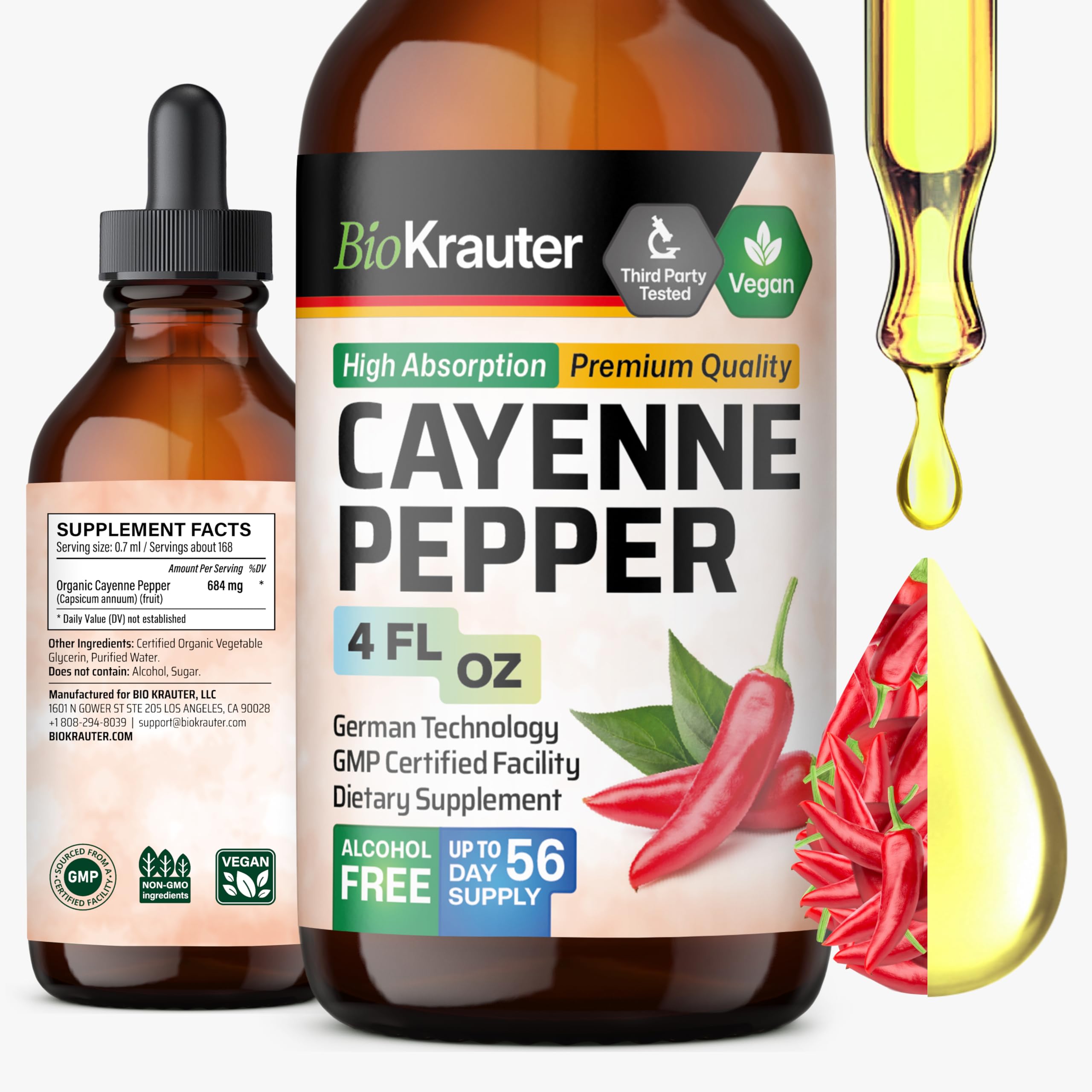 BIO KRAUTER Cayenne Pepper Drops 4 fl oz front view