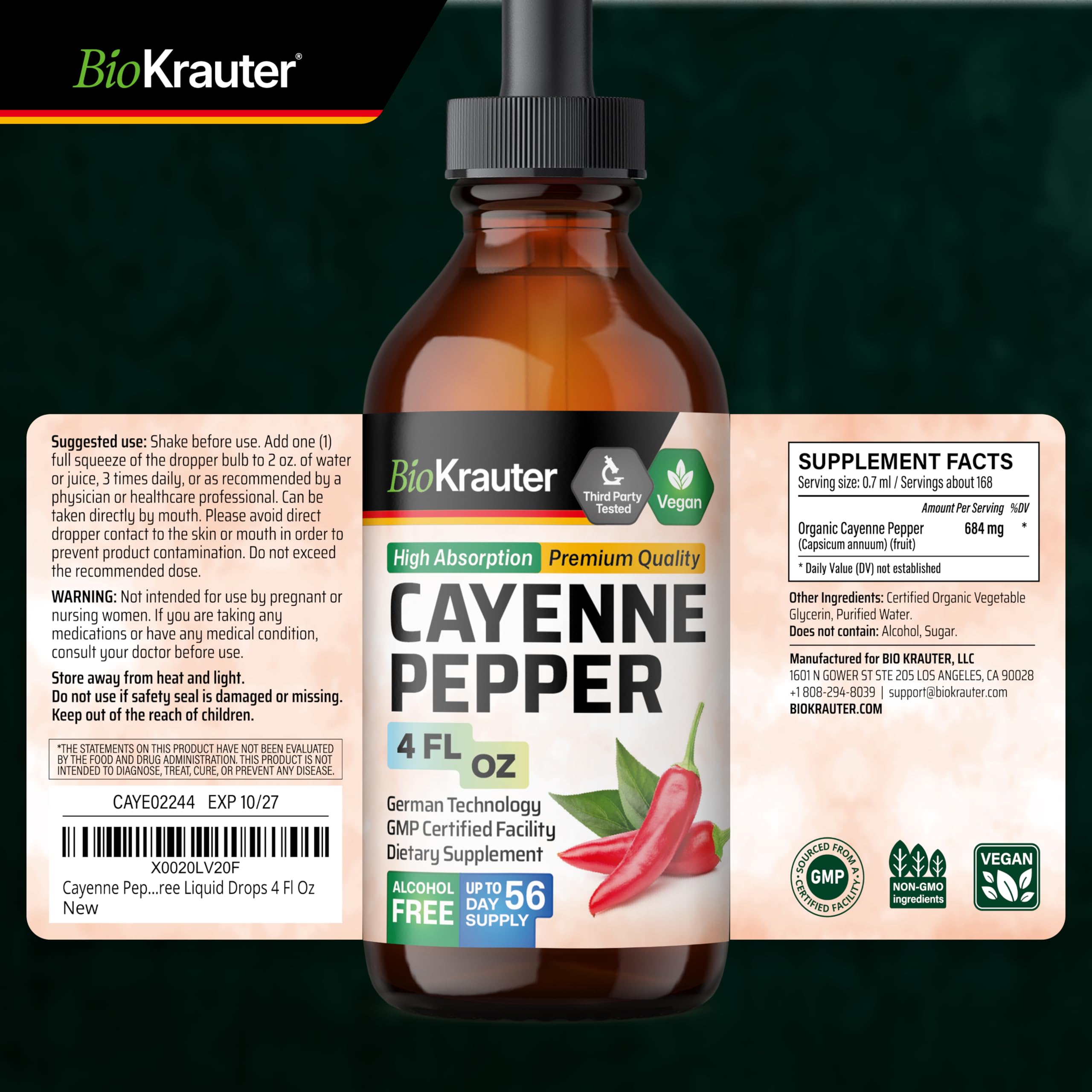 BIO KRAUTER Cayenne Pepper Drops packaging details