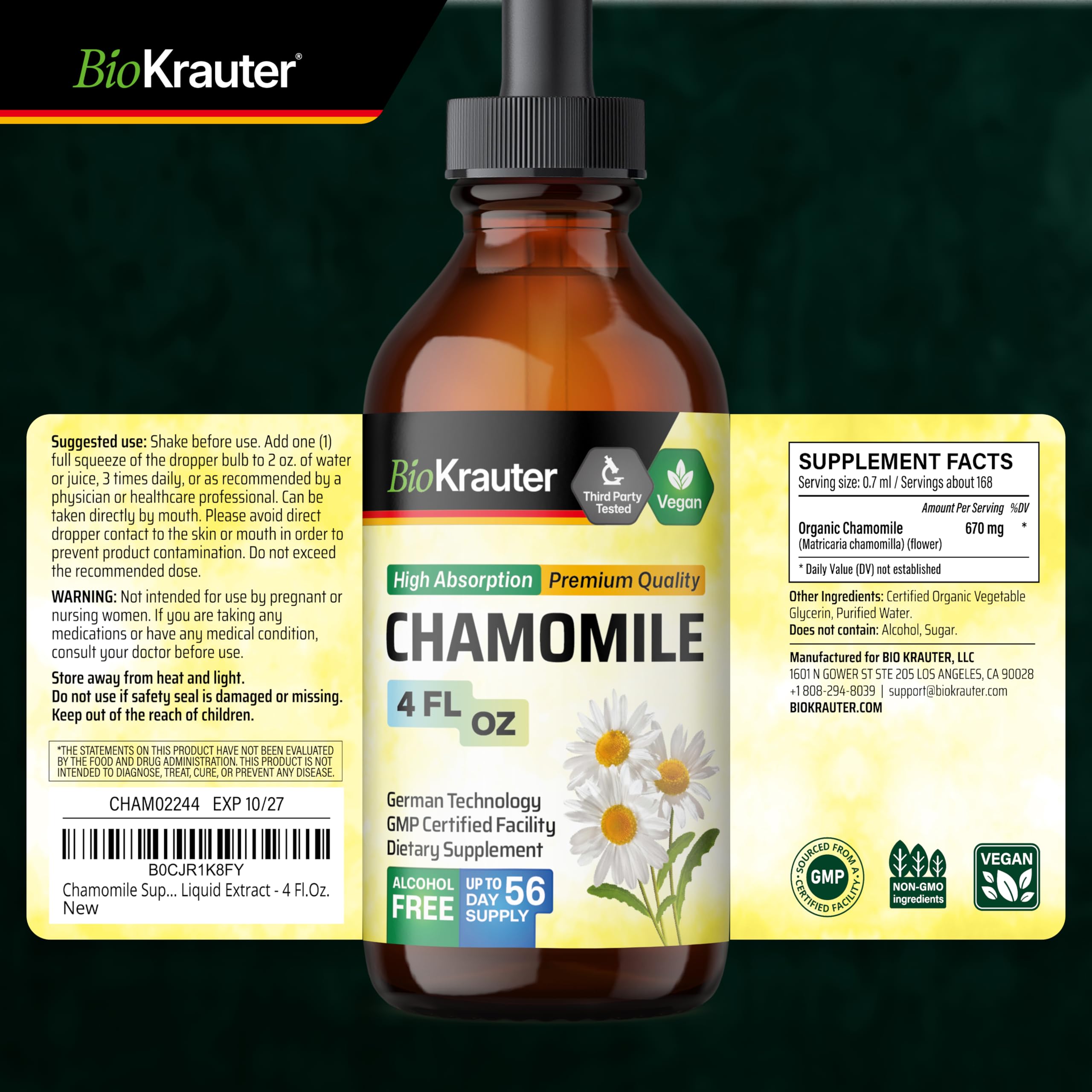 BIO KRAUTER Chamomile Tincture lifestyle scene with herbal tea