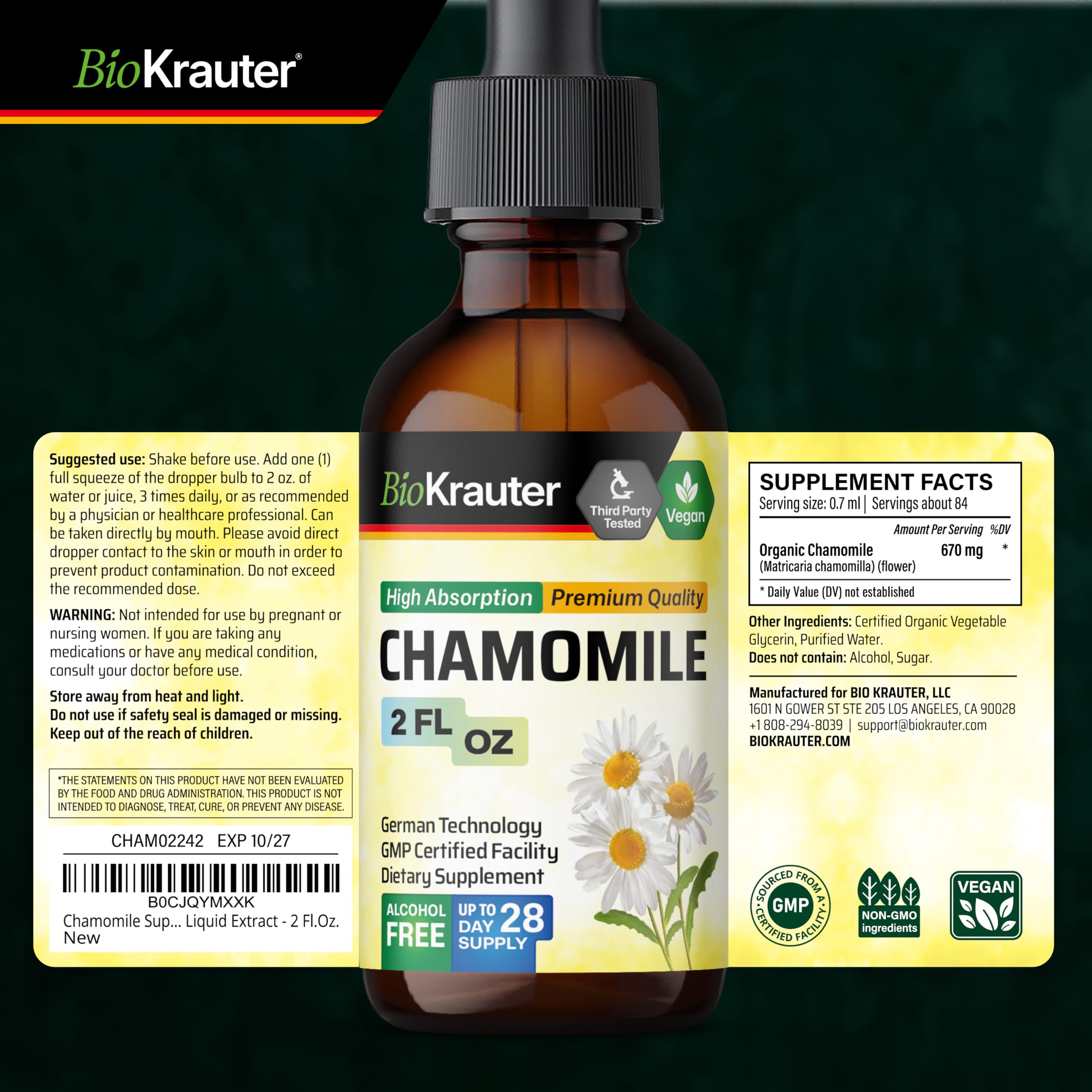 BIO KRAUTER Chamomile Tincture packaging details
