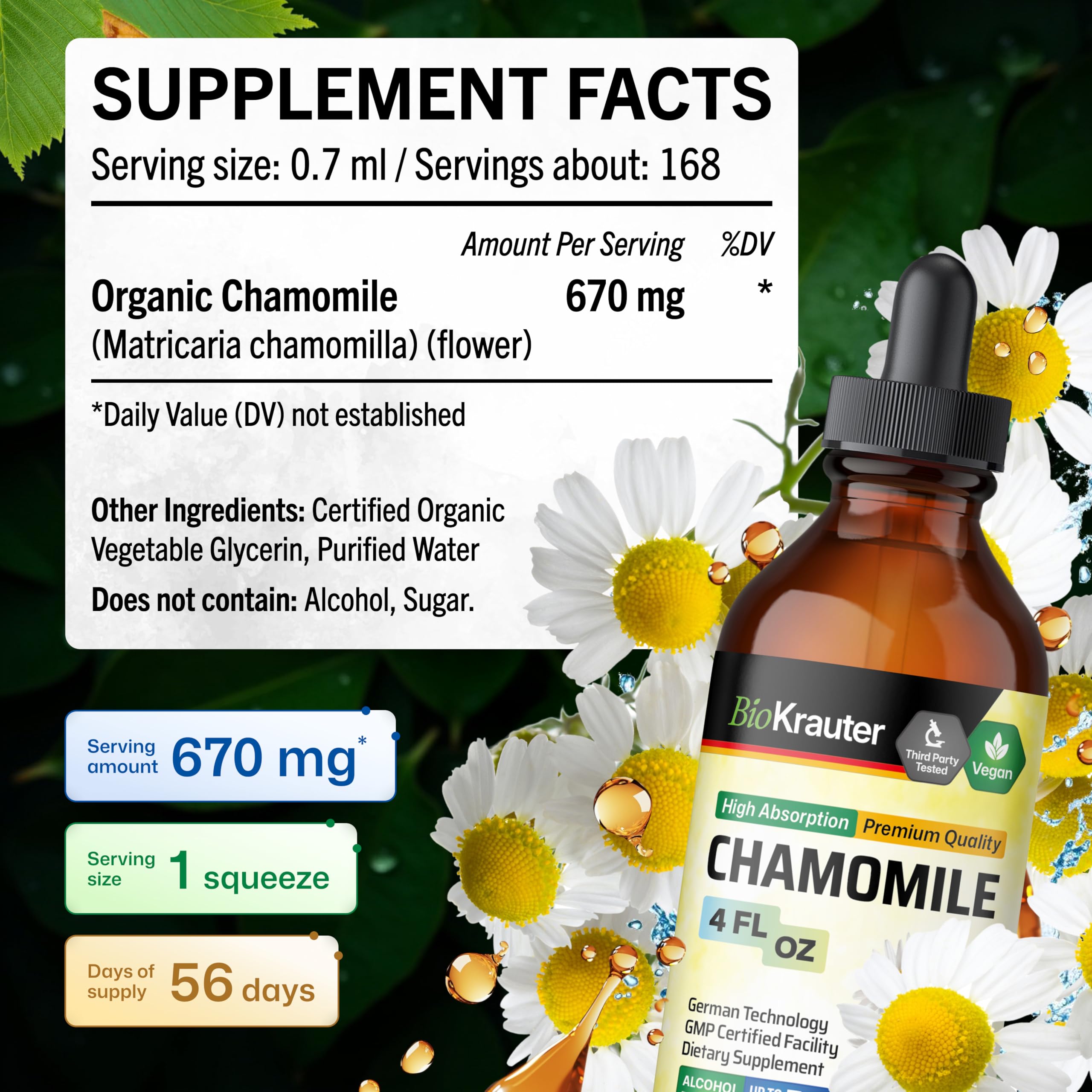BIO KRAUTER Chamomile Tincture serving suggestion with water