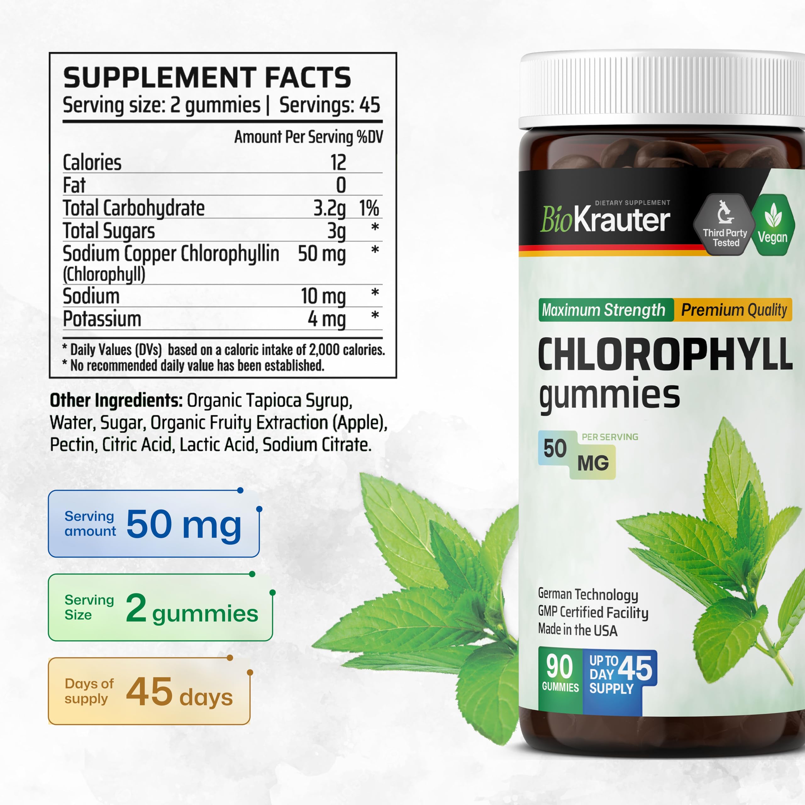 BIO KRAUTER Chlorophyll Gummies close-up of gummies