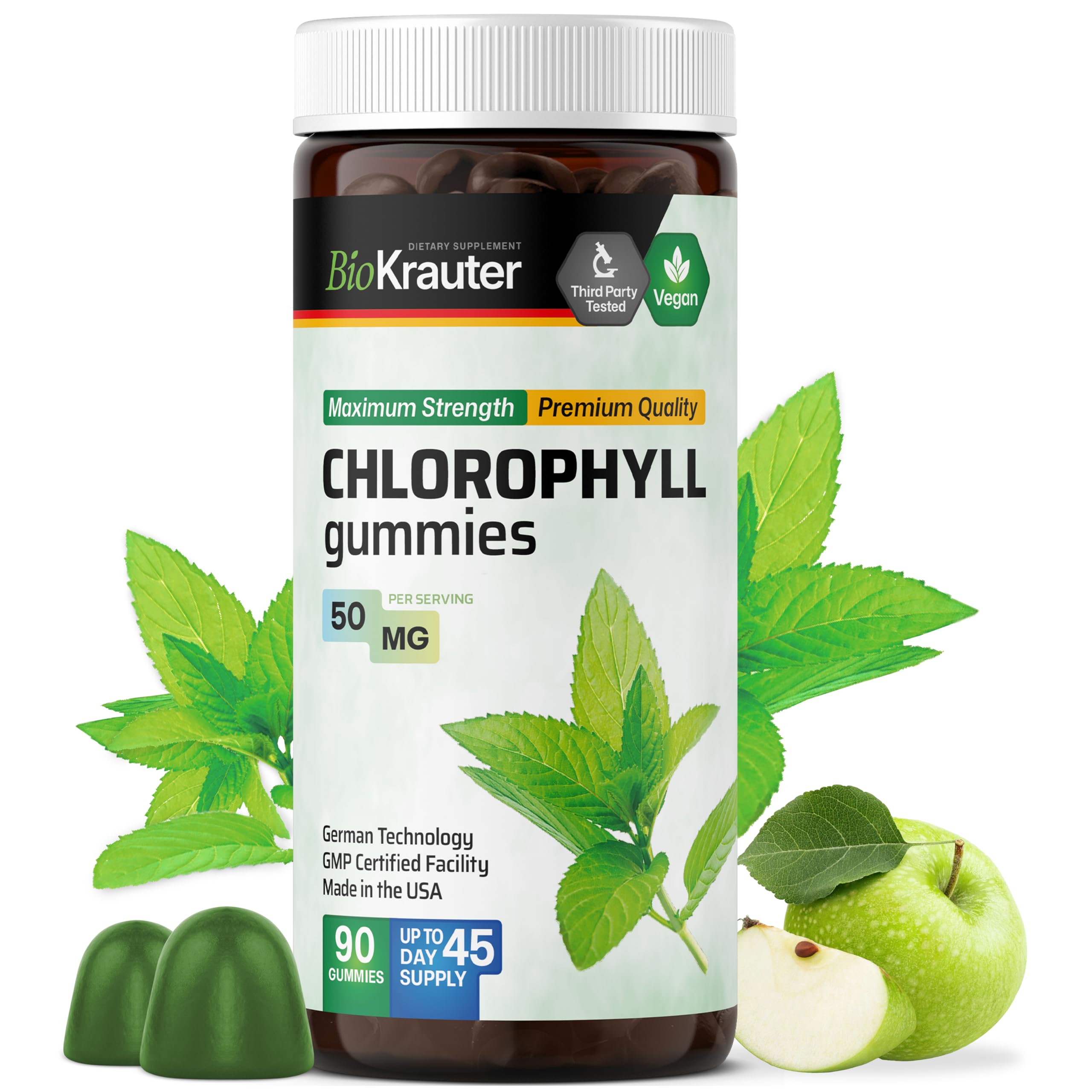 BIO KRAUTER Chlorophyll Gummies front view with apple flavour