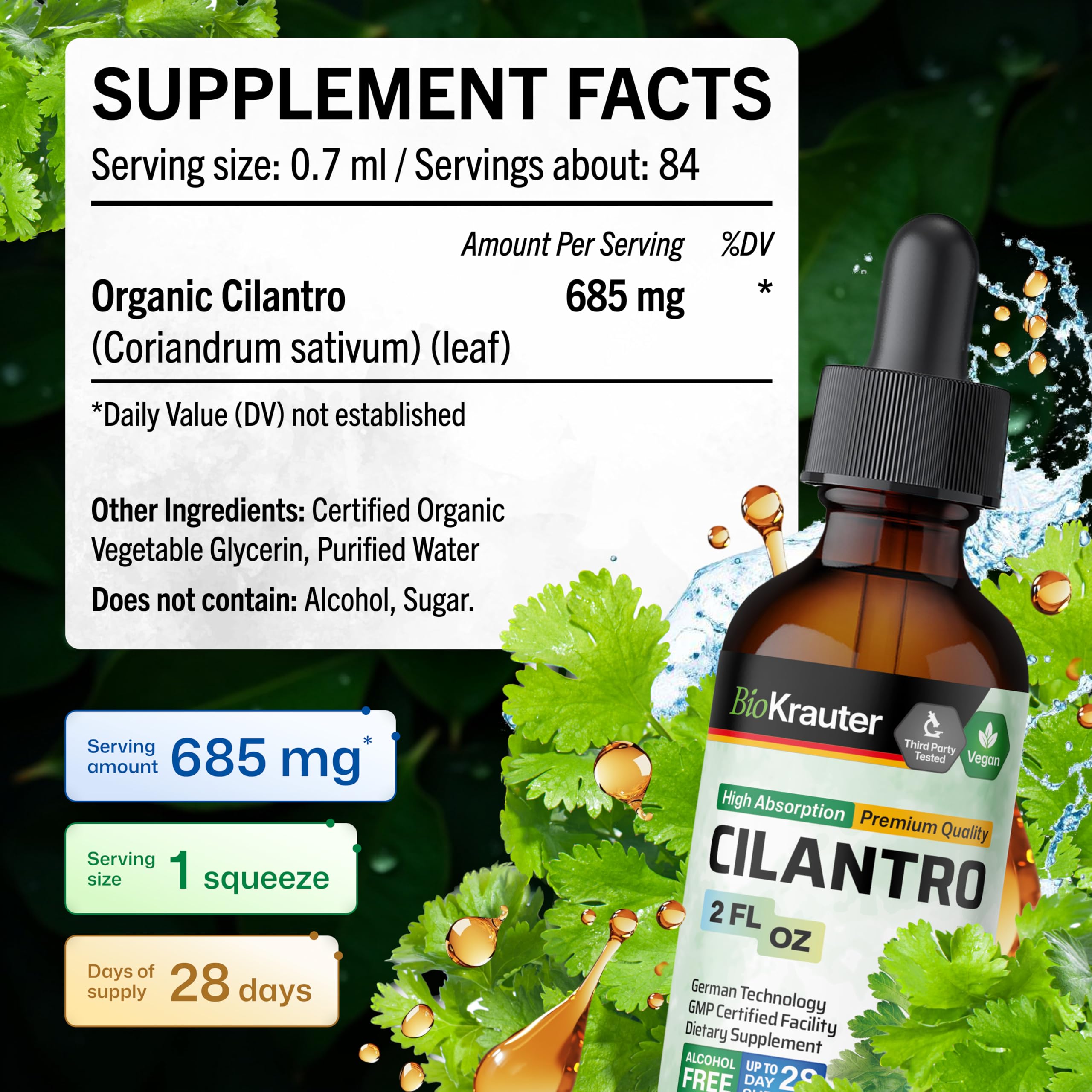 BIO KRAUTER Cilantro Extract ingredients list on packaging