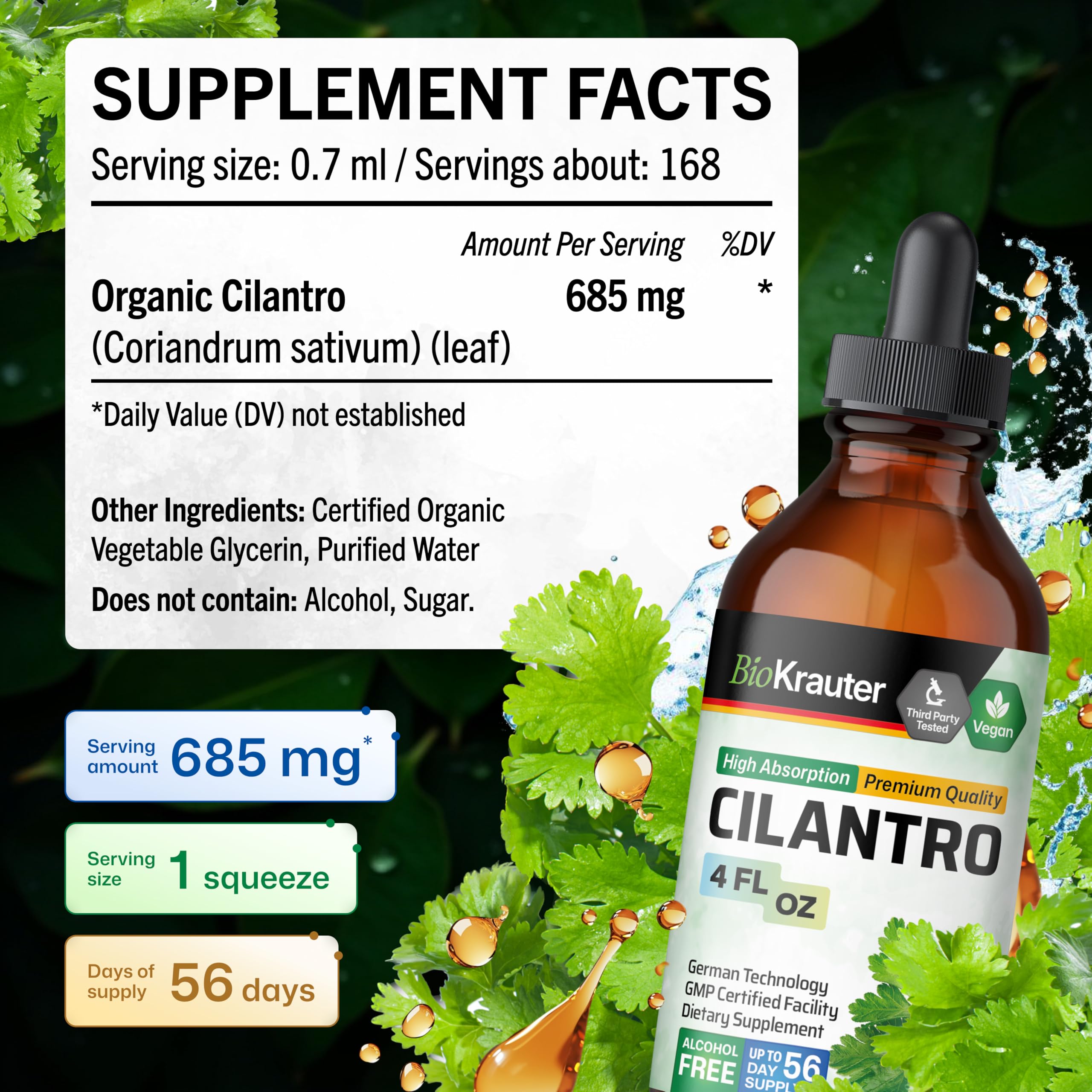 BIO KRAUTER Cilantro Extract Liquid Drops 4 fl oz with dropper