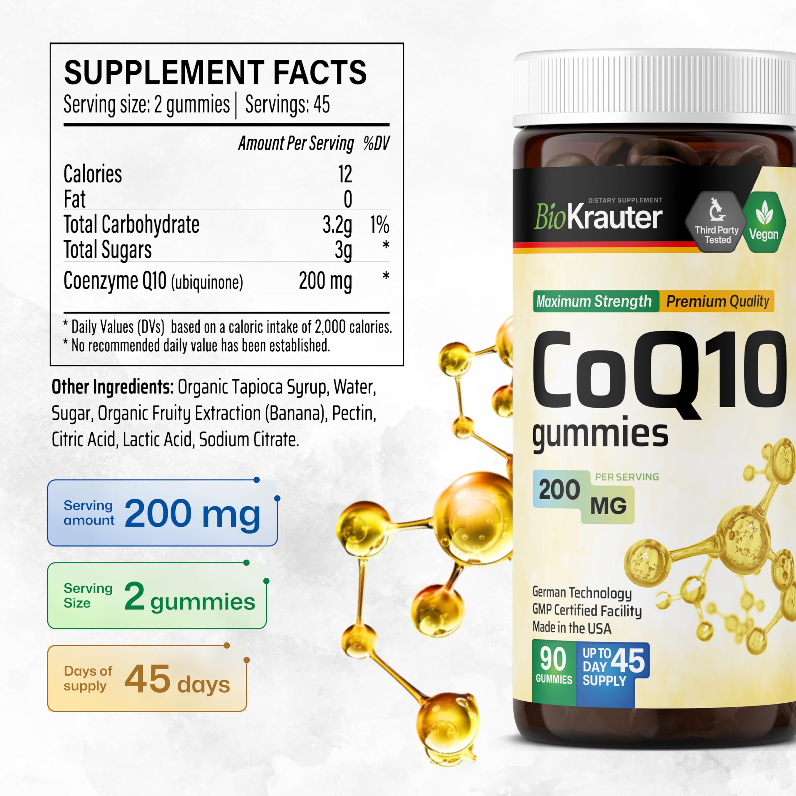 BIO KRAUTER CoQ10 Ubiquinol Gummies 200mg bottle with label