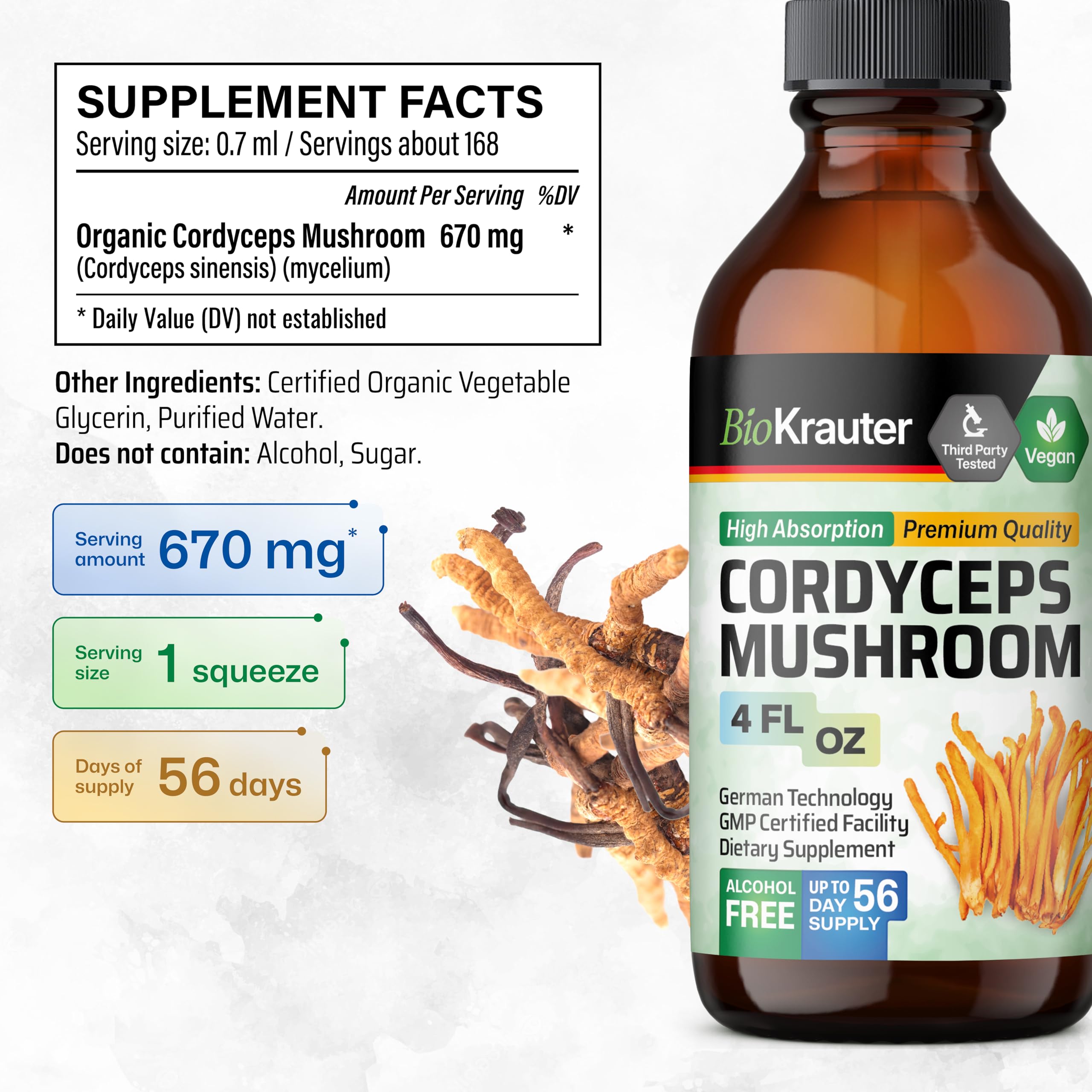BIO KRAUTER Cordyceps Tincture 270g label close-up