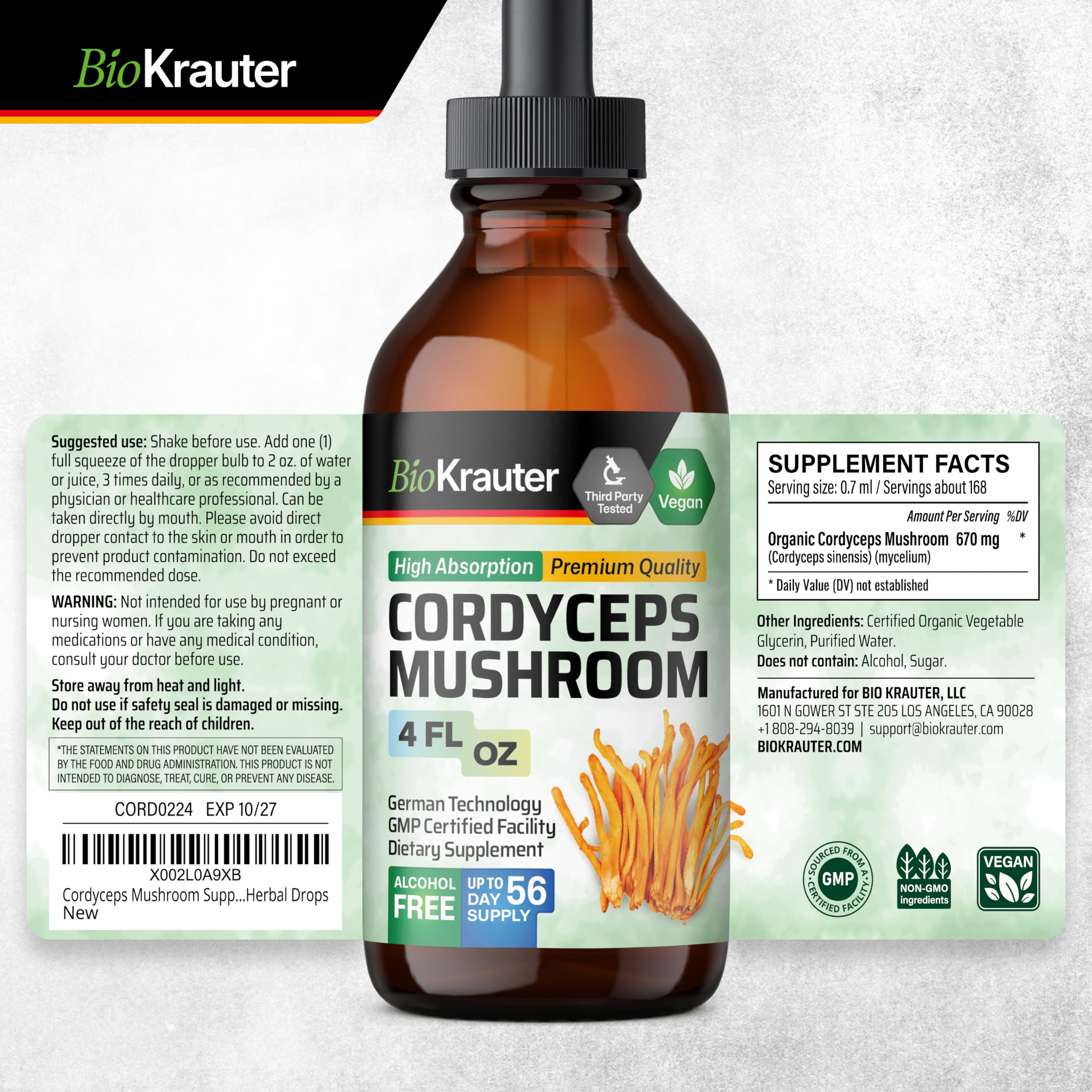 BIO KRAUTER Cordyceps Tincture 270g usage instructions