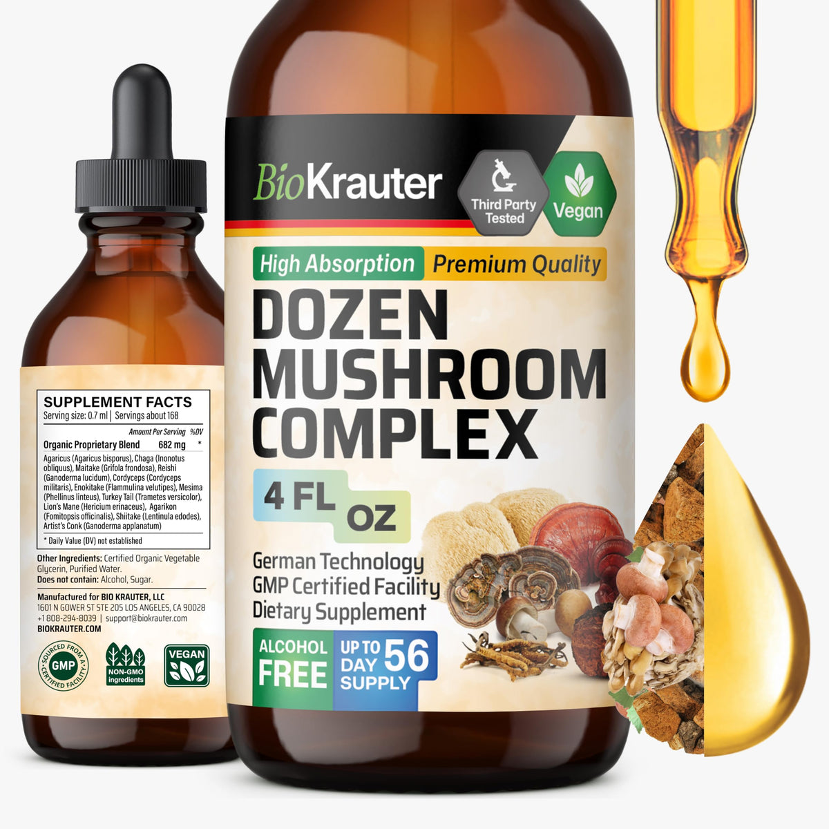 BIO KRAUTER Dozen Mushroom Complex Tincture 390g front view