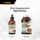 BIO KRAUTER Dozen Mushroom Complex Tincture on a wooden table