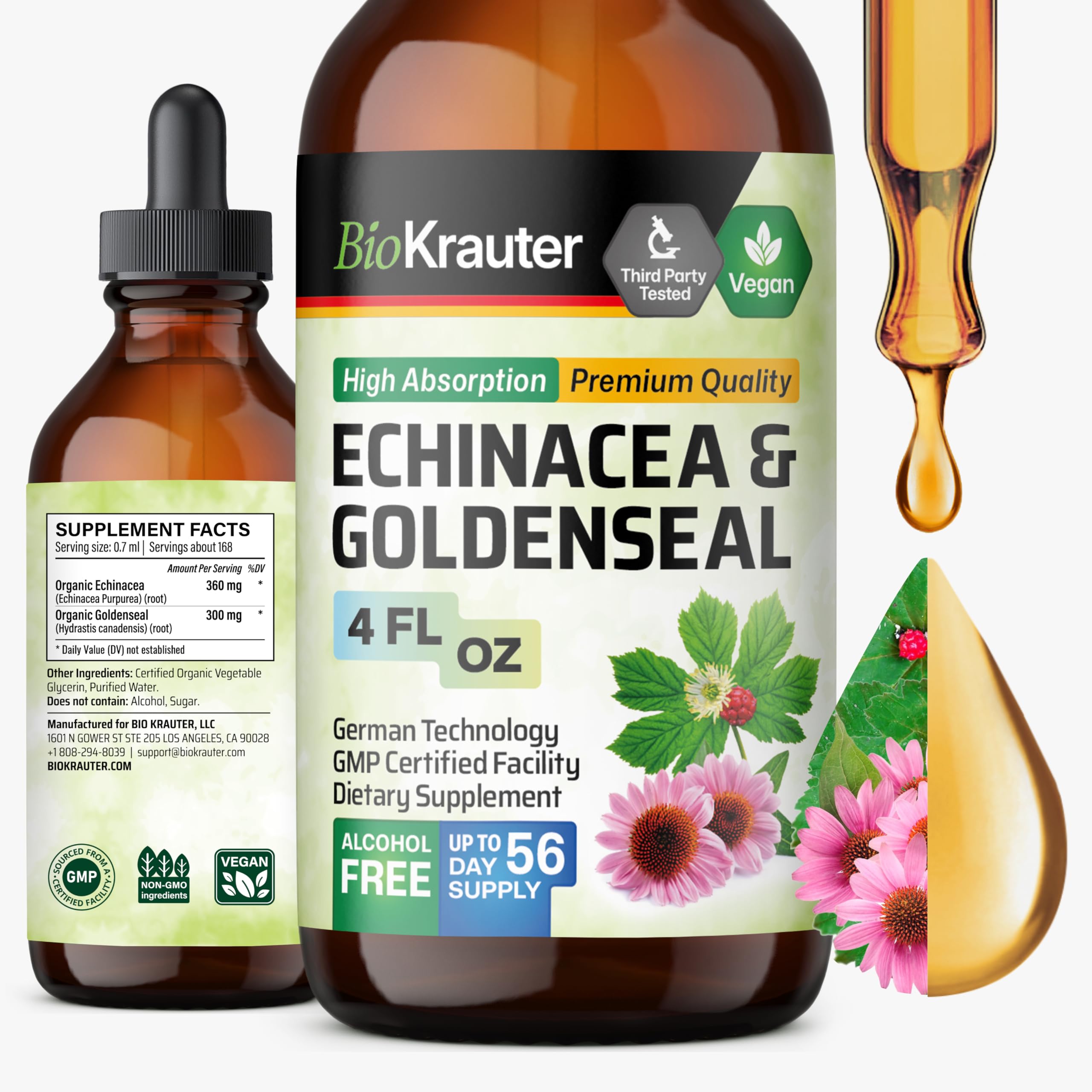 BIO KRAUTER Echinacea Goldenseal Liquid Drops 4 fl oz front view