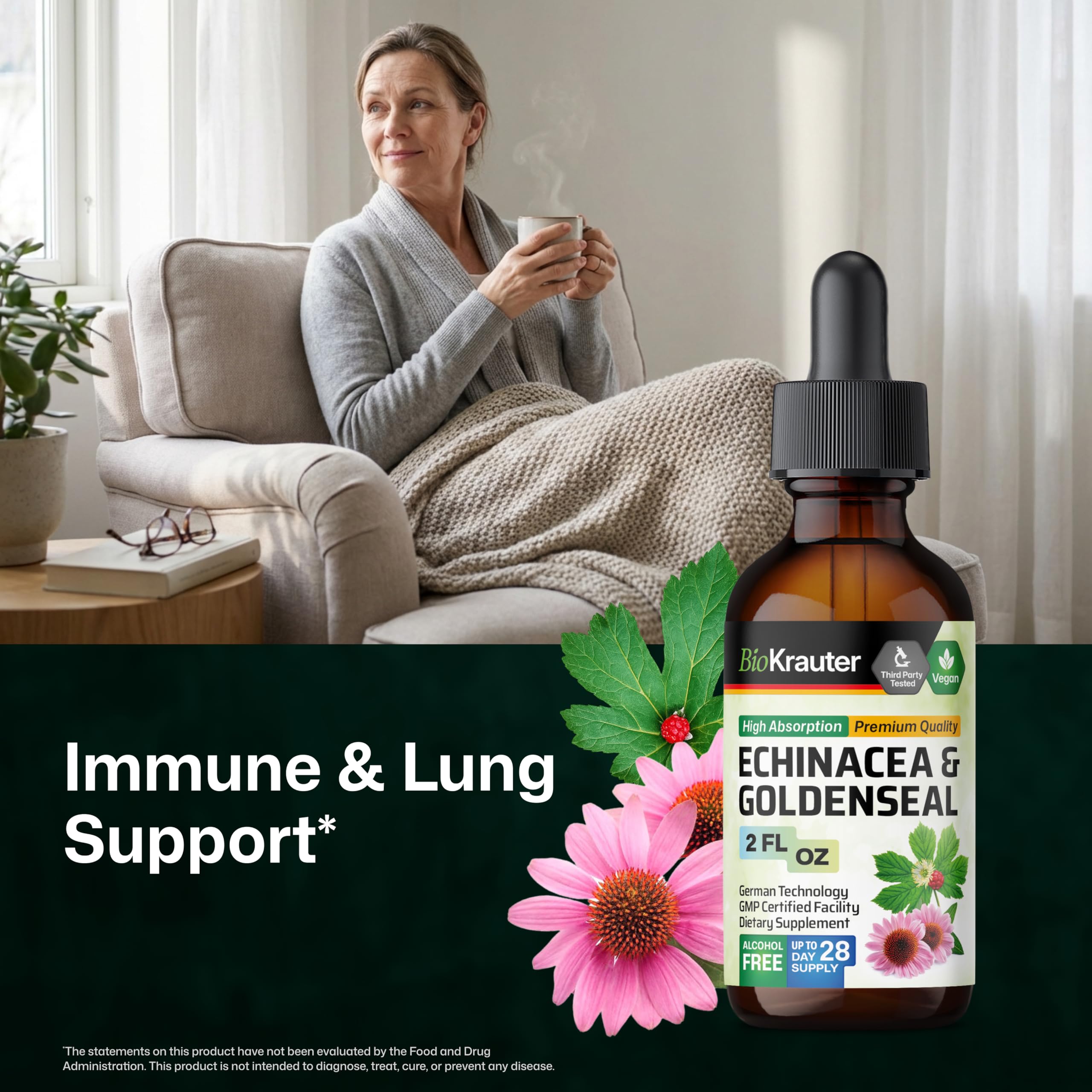 BIO KRAUTER Echinacea Goldenseal Liquid Drops bottle with label