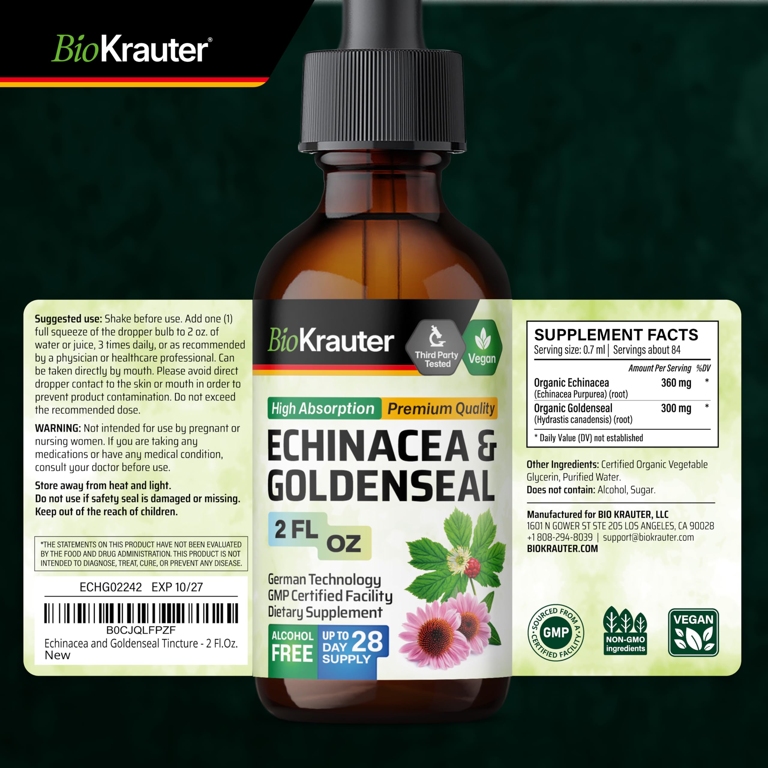 BIO KRAUTER Echinacea Goldenseal Liquid Drops packaging details