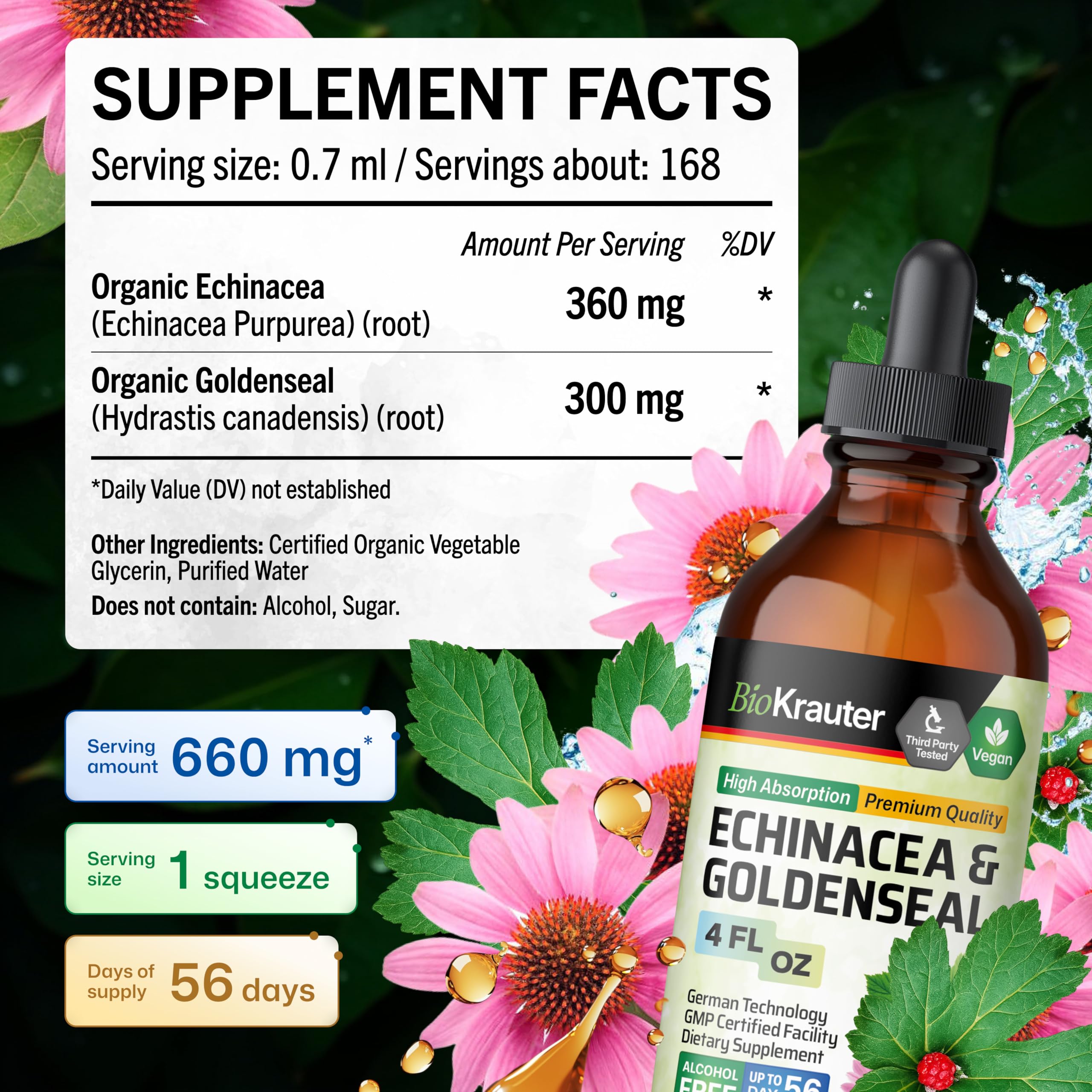 BIO KRAUTER Echinacea Goldenseal Liquid Drops with measuring dropper