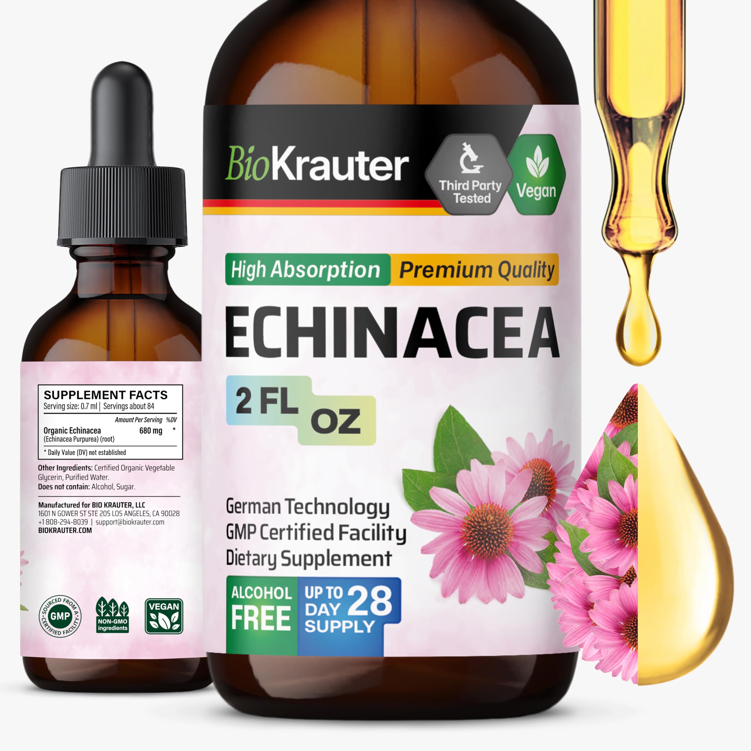 BIO KRAUTER Echinacea Tincture 2 fl oz bottle front view