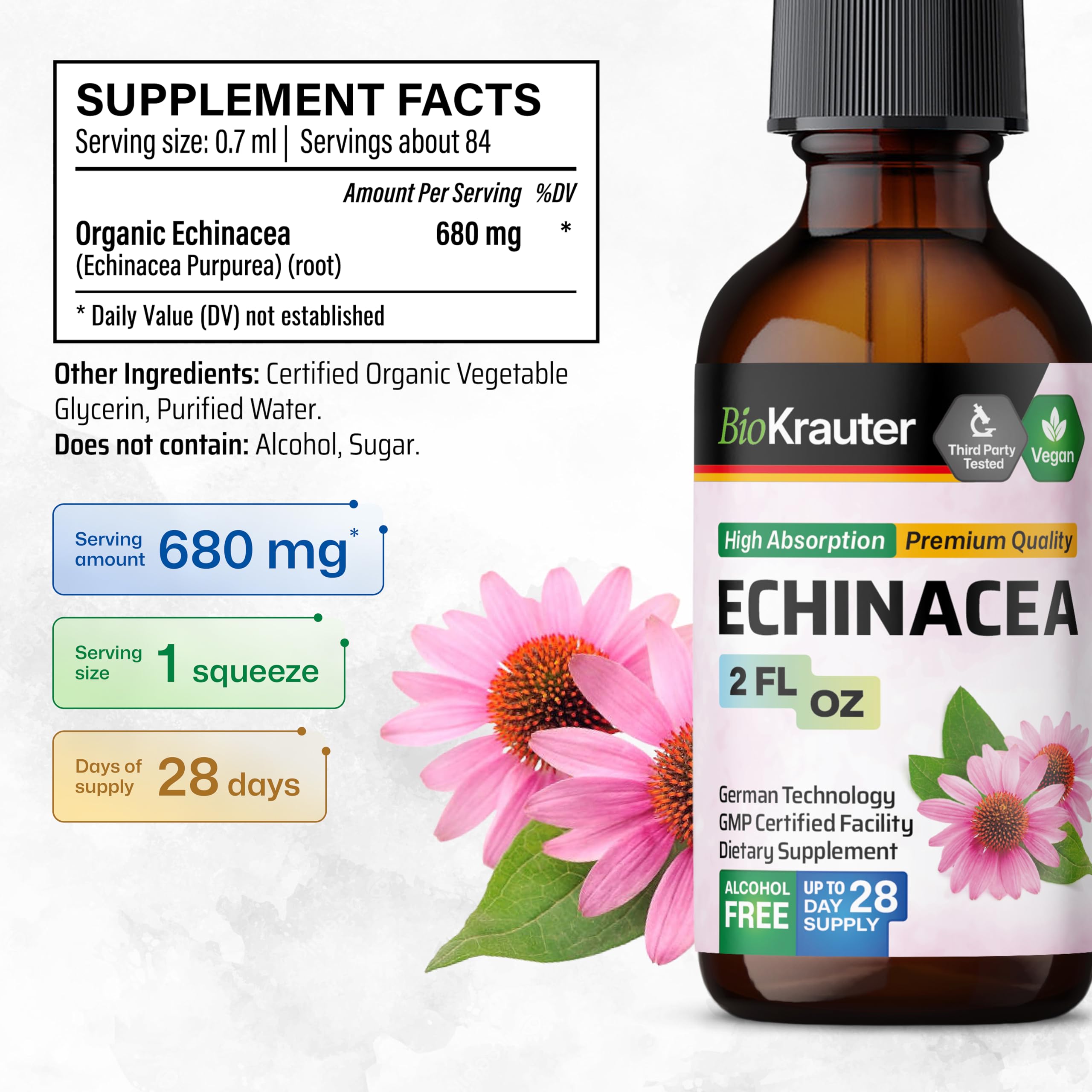 BIO KRAUTER Echinacea Tincture 2 fl oz bottle with dropper