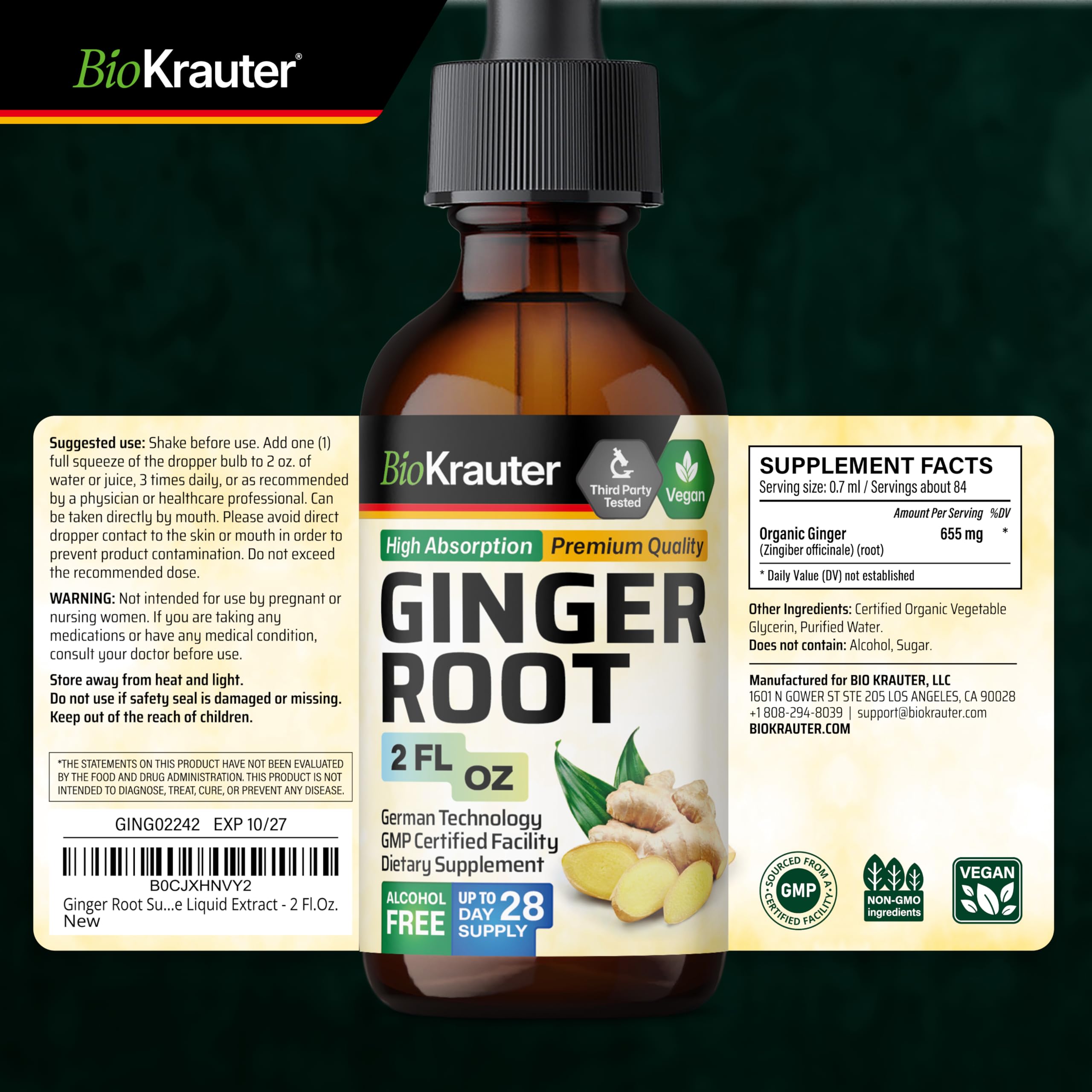 BIO KRAUTER Ginger Drops product details on table