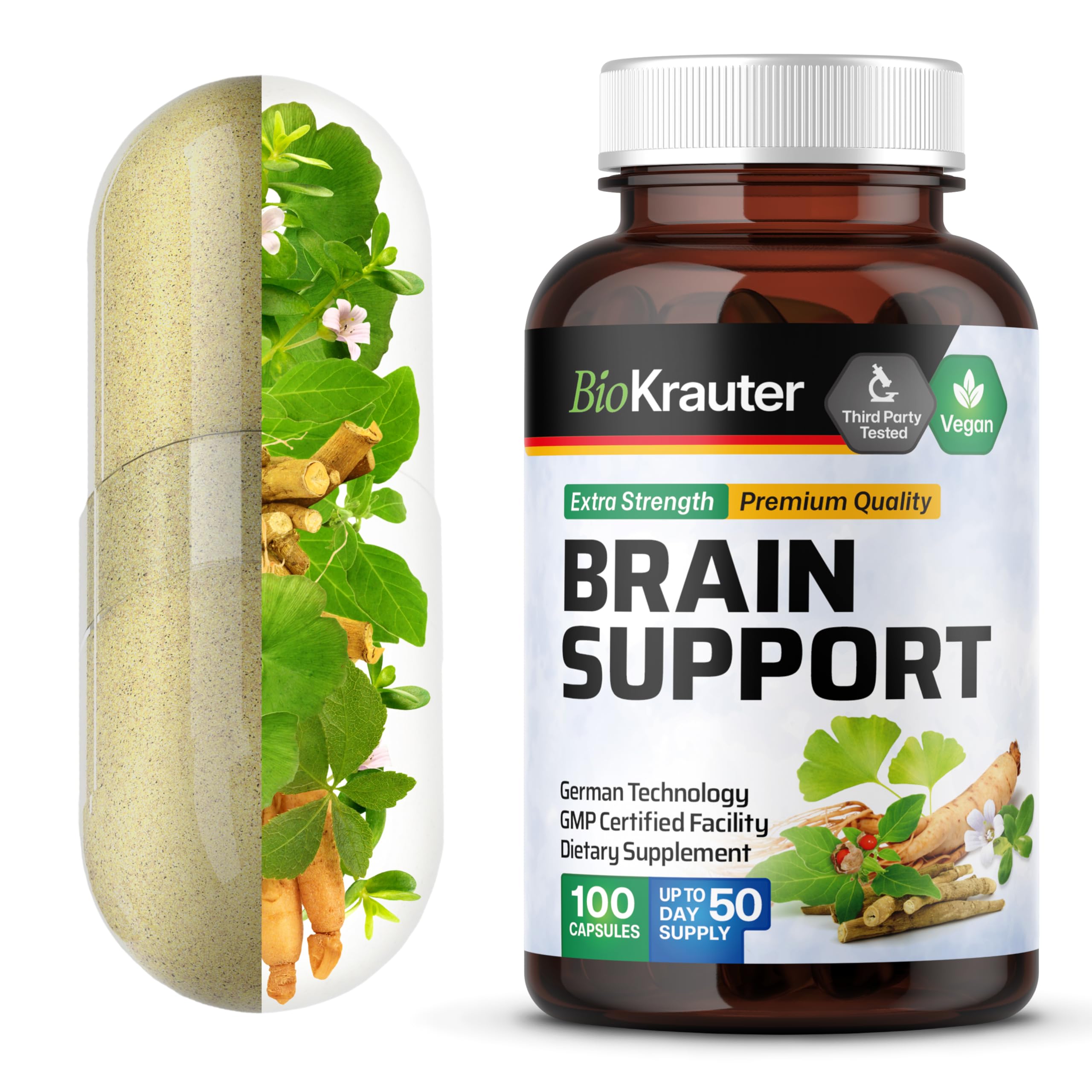 BIO KRAUTER Ginkgo Biloba Brain Support Capsules front view