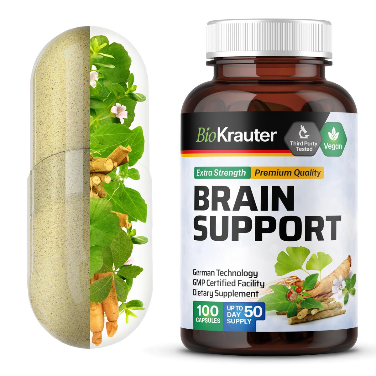 BIO KRAUTER Ginkgo Biloba Brain Support Capsules front view