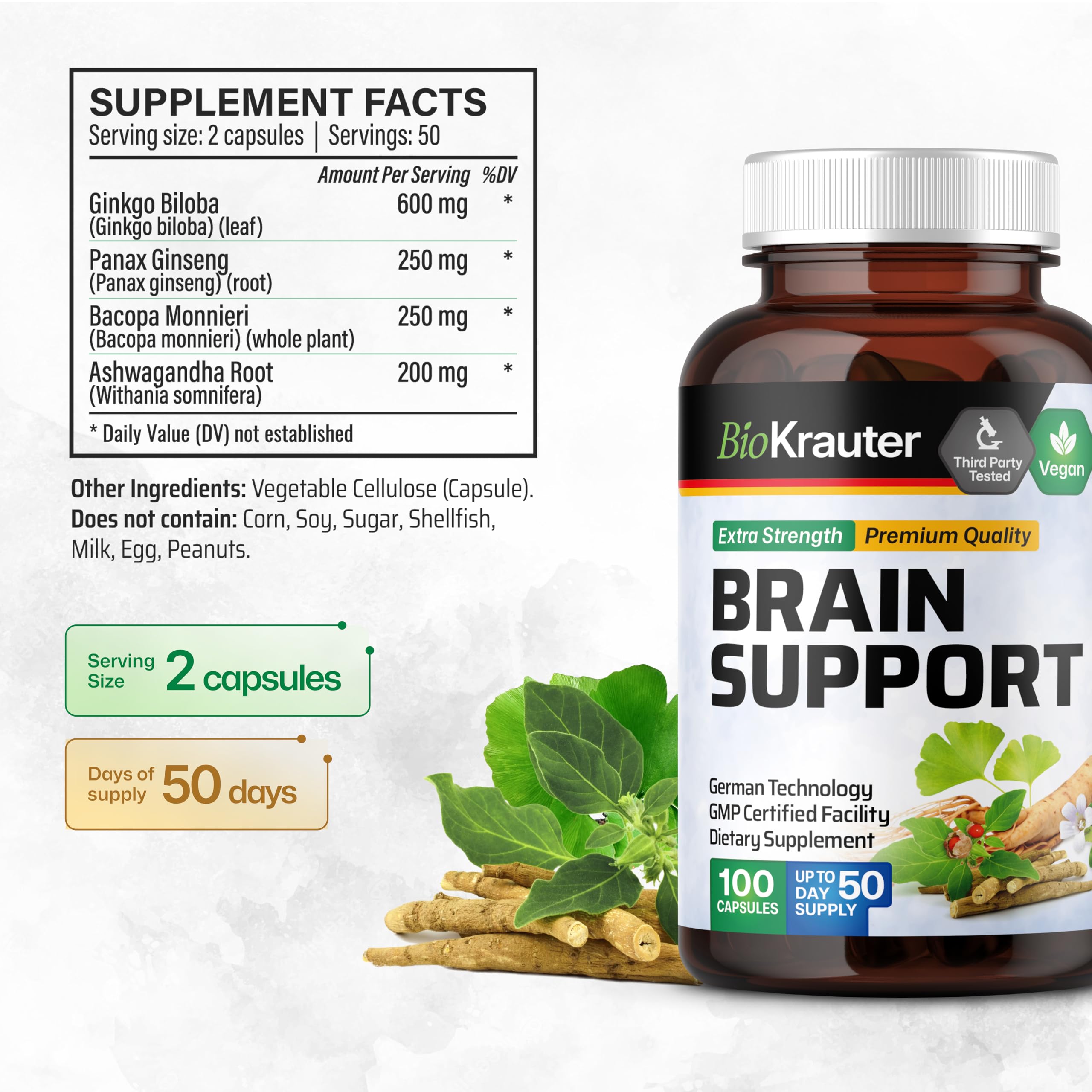 BIO KRAUTER Ginkgo Biloba Brain Support Capsules packaging