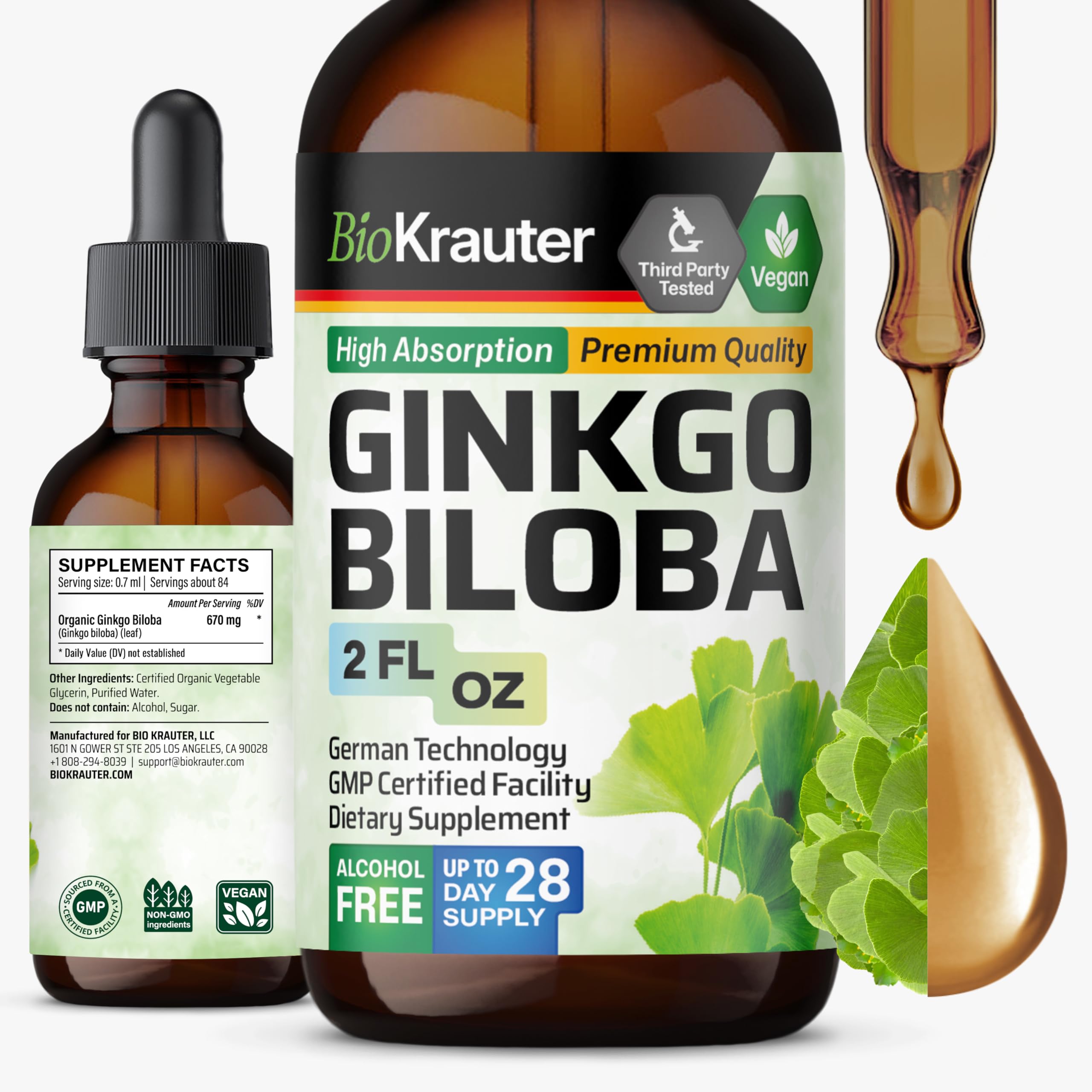 BIO KRAUTER Ginkgo Biloba Liquid Extract 2 fl oz front view