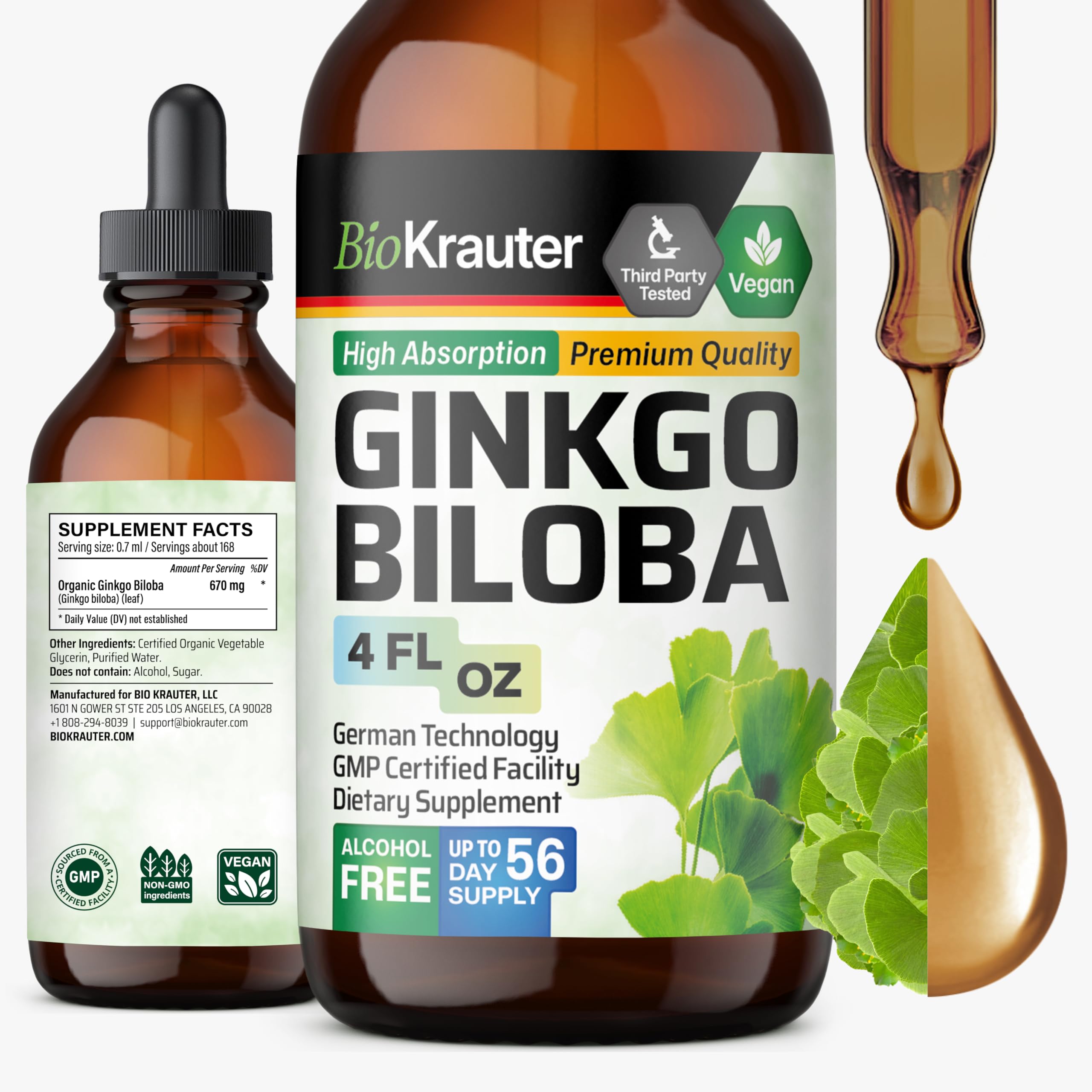 BIO KRAUTER Ginkgo Biloba Liquid Extract 4 fl oz bottle front view