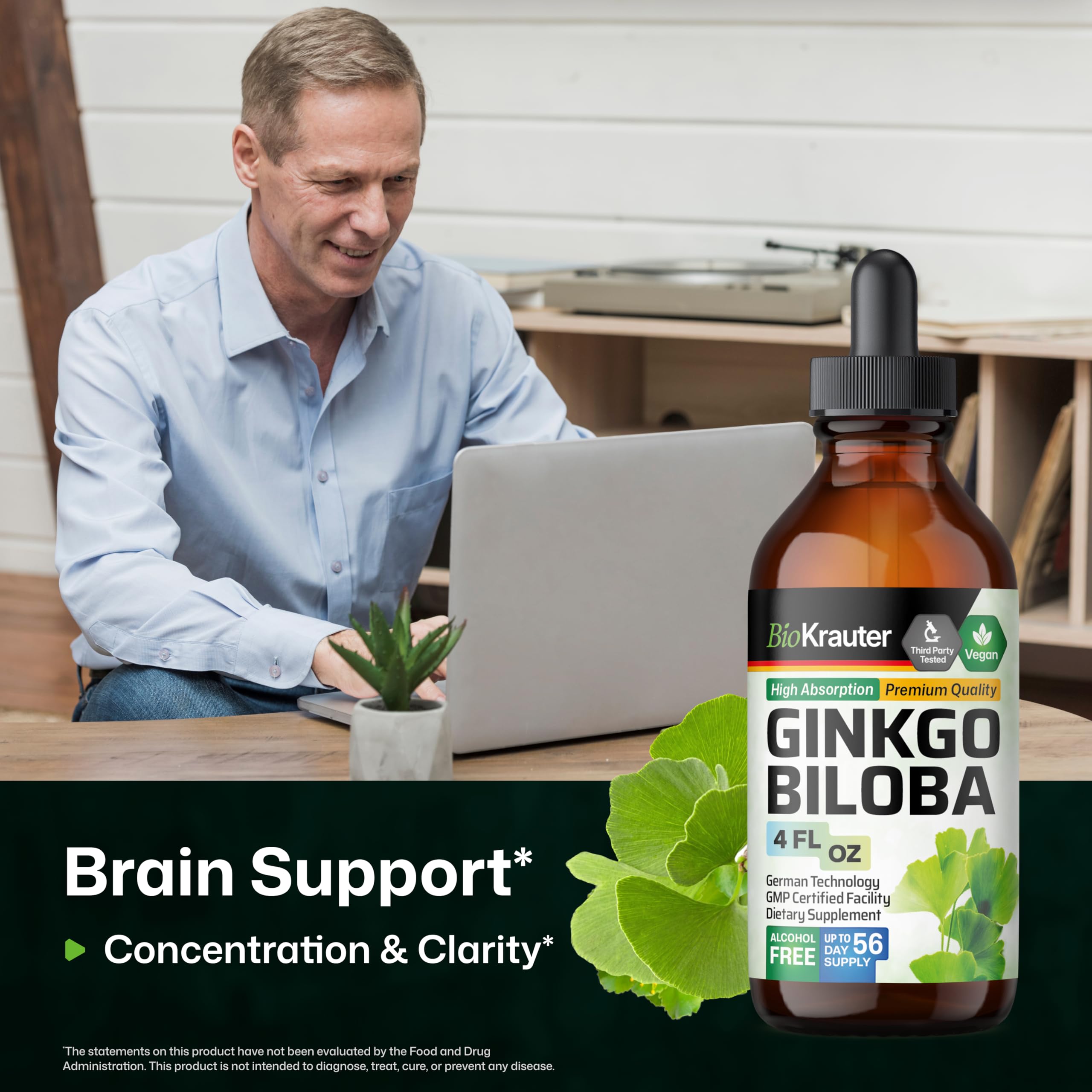 BIO KRAUTER Ginkgo Biloba Liquid Extract 4 fl oz bottle side view