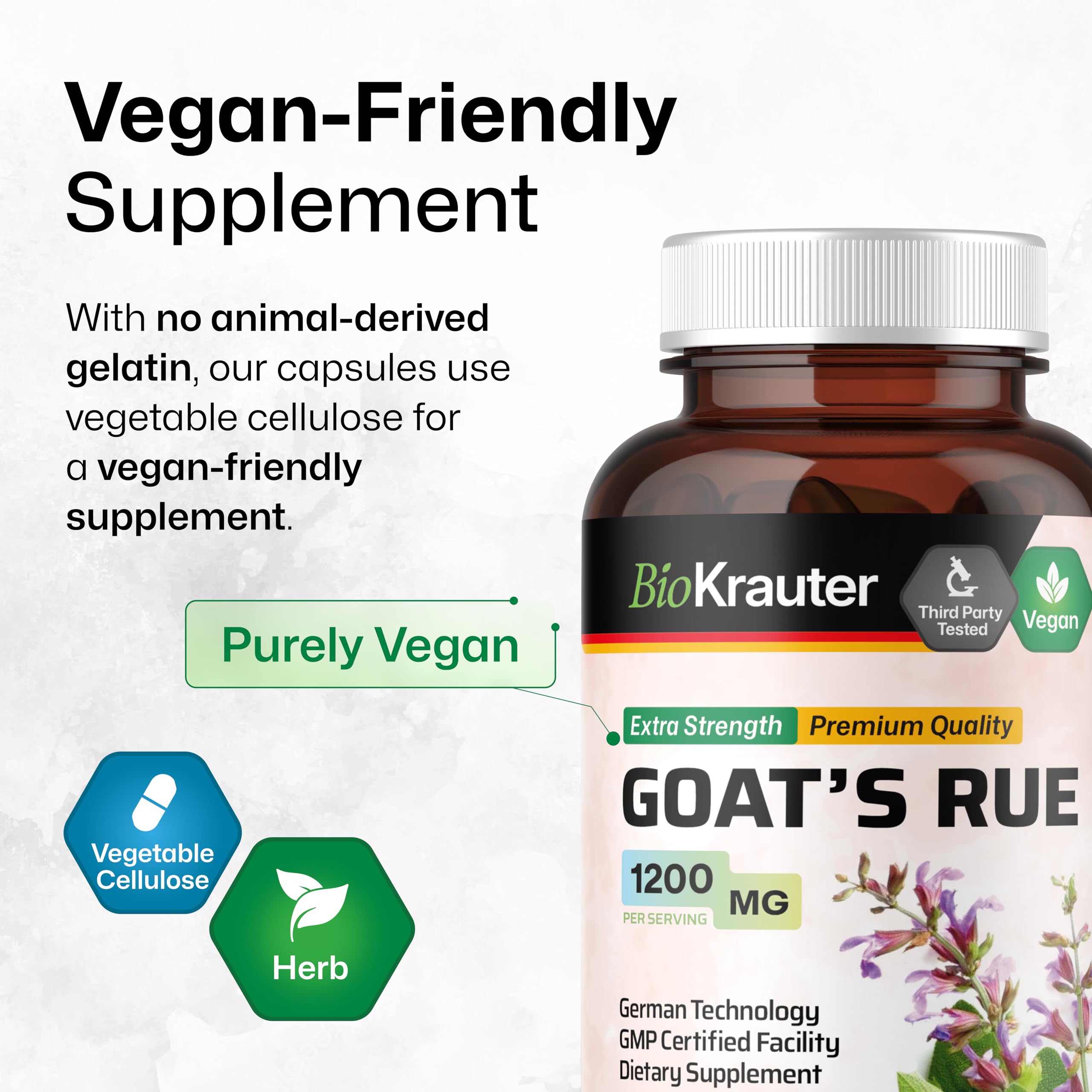 BIO KRAUTER Goat's Rue Lactation Supplement bottle back view with ingredients