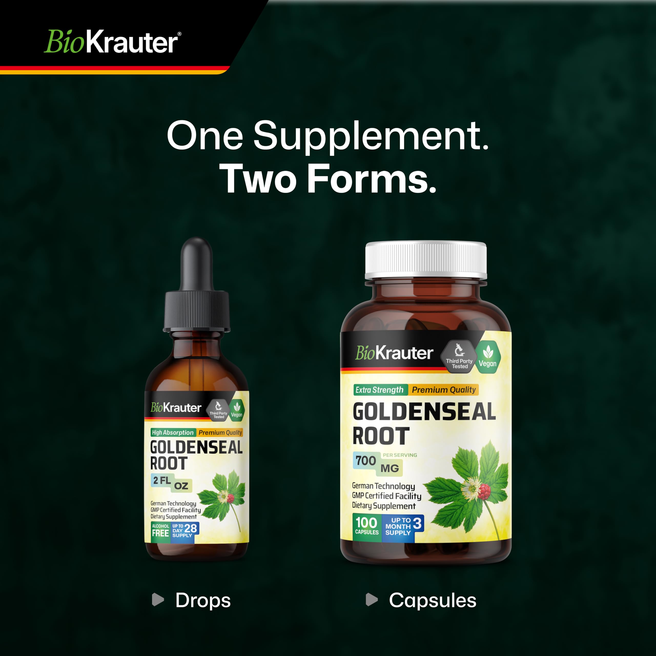 BIO KRAUTER Goldenseal Drops on a wooden table