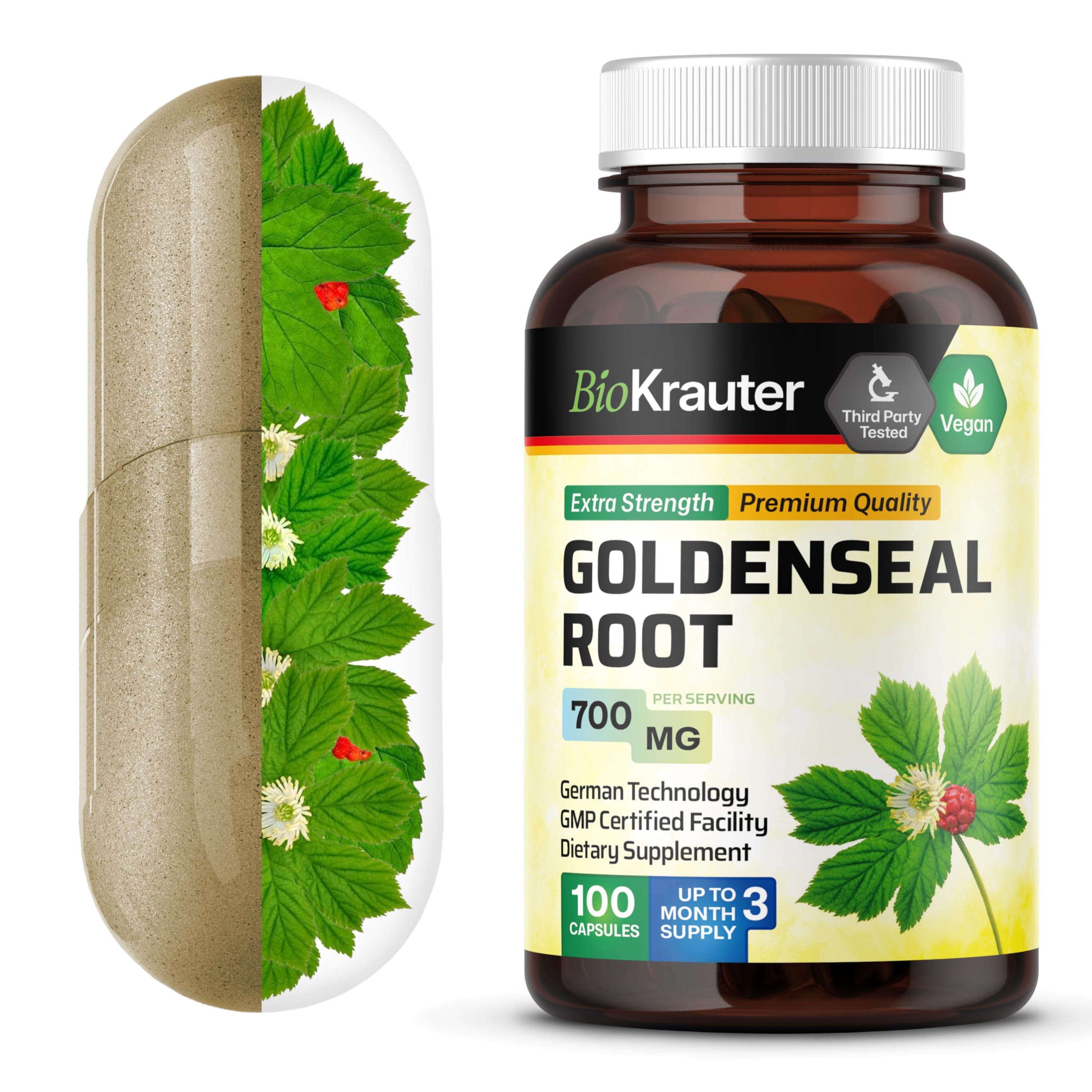 BIO KRAUTER Goldenseal Root Capsules 700mg front view