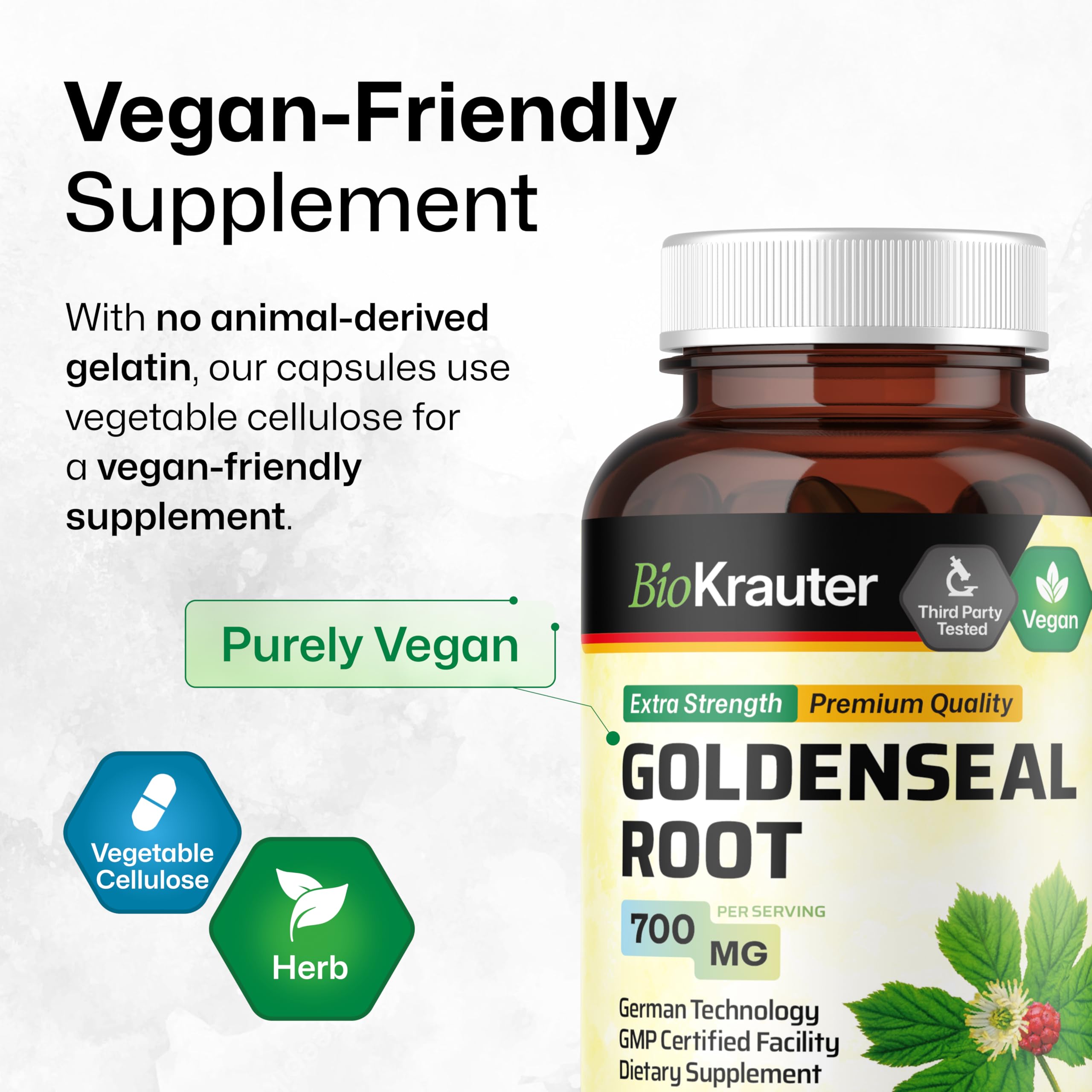 BIO KRAUTER Goldenseal Root Capsules 700mg with measuring spoon