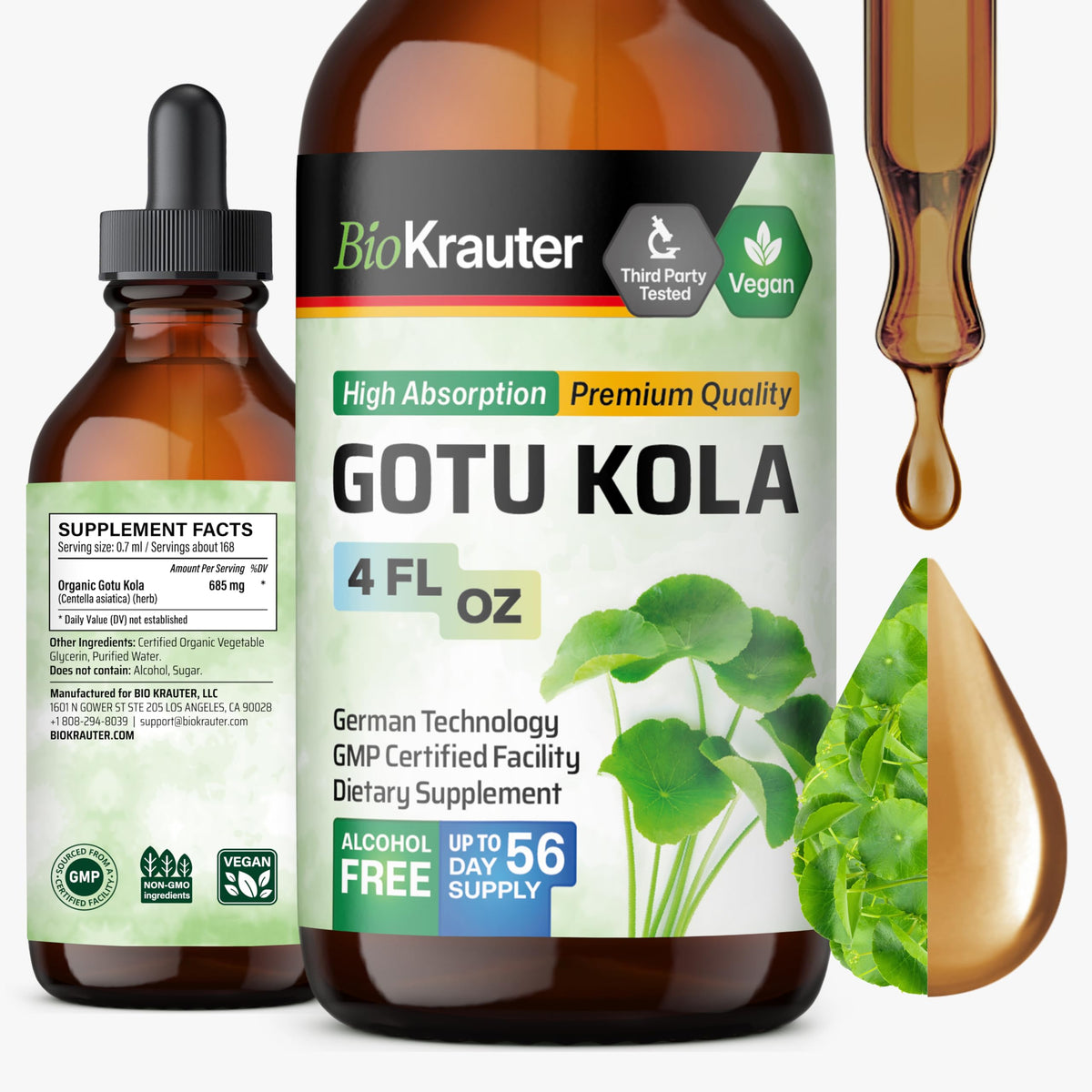 BIO KRAUTER Gotu Kola Brain Support Supplement 4 fl oz front view