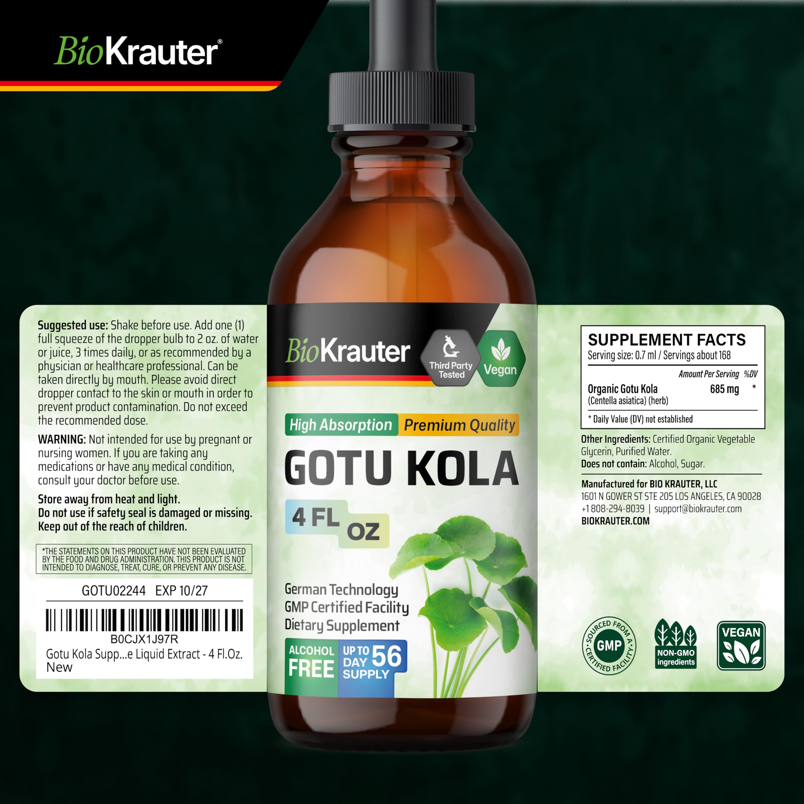 BIO KRAUTER Gotu Kola Brain Support Supplement packaging details