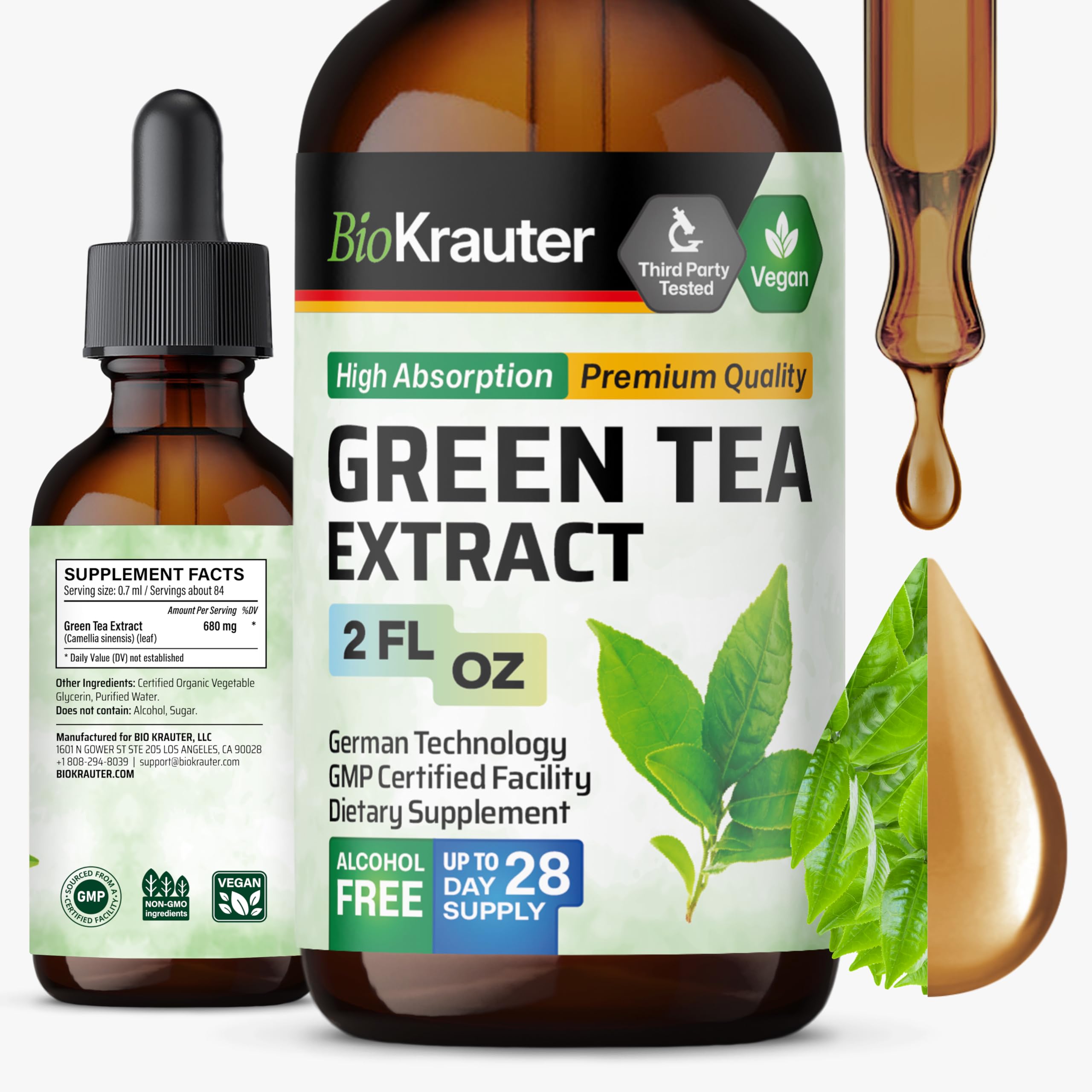 BIO KRAUTER Green Tea Extract Liquid Drops 2 fl oz front view