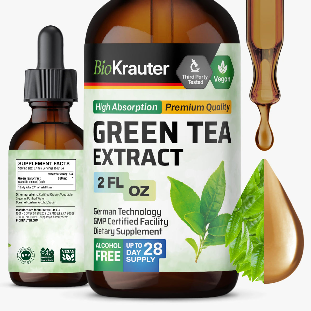 BIO KRAUTER Green Tea Extract Liquid Drops 2 fl oz front view