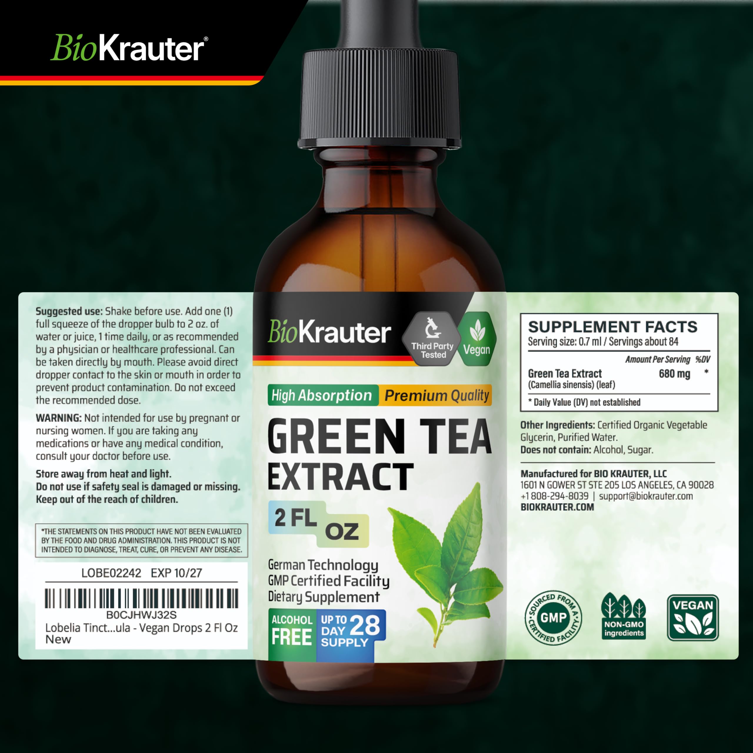 BIO KRAUTER Green Tea Extract Liquid Drops back view