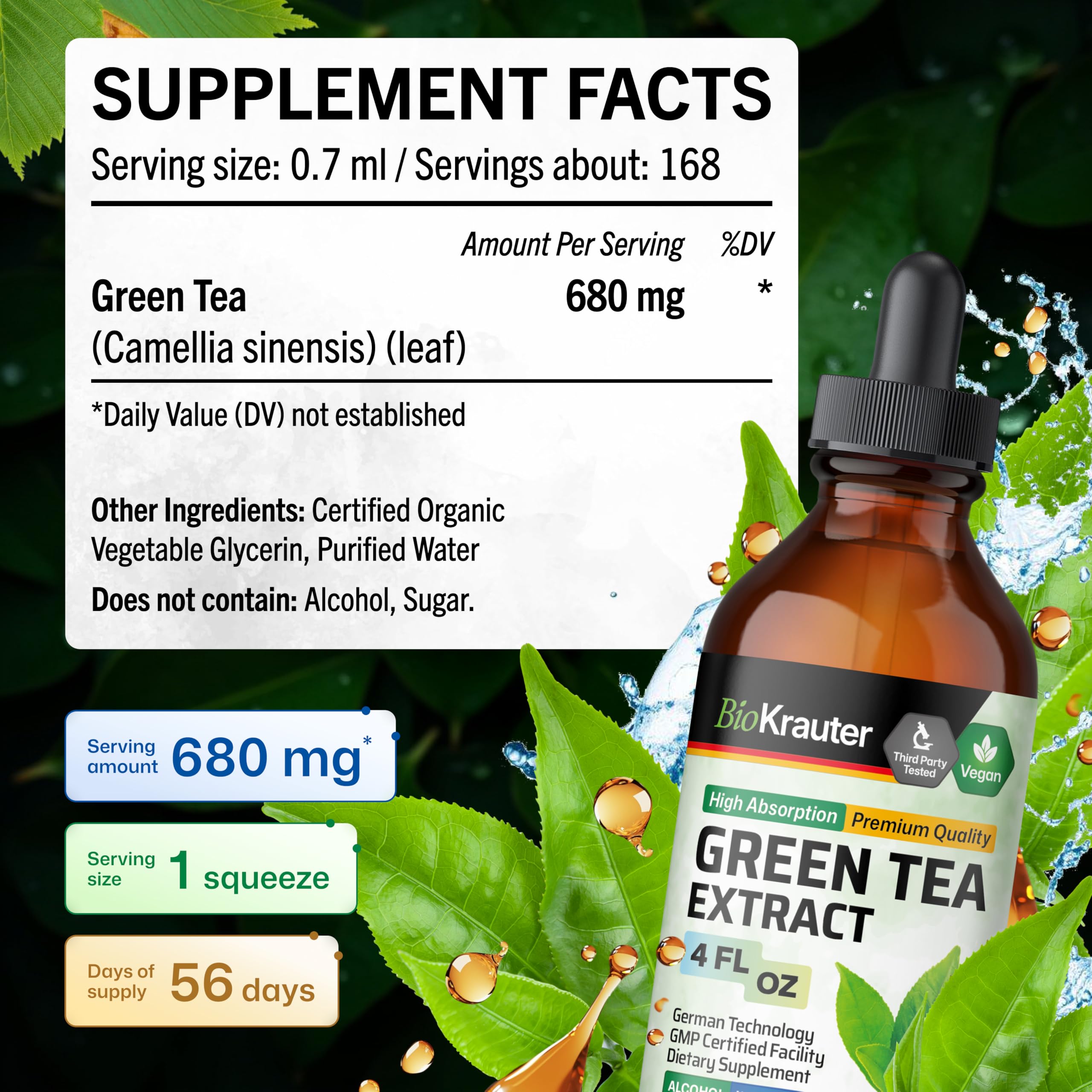 BIO KRAUTER Green Tea Extract Liquid Drops dropper close-up