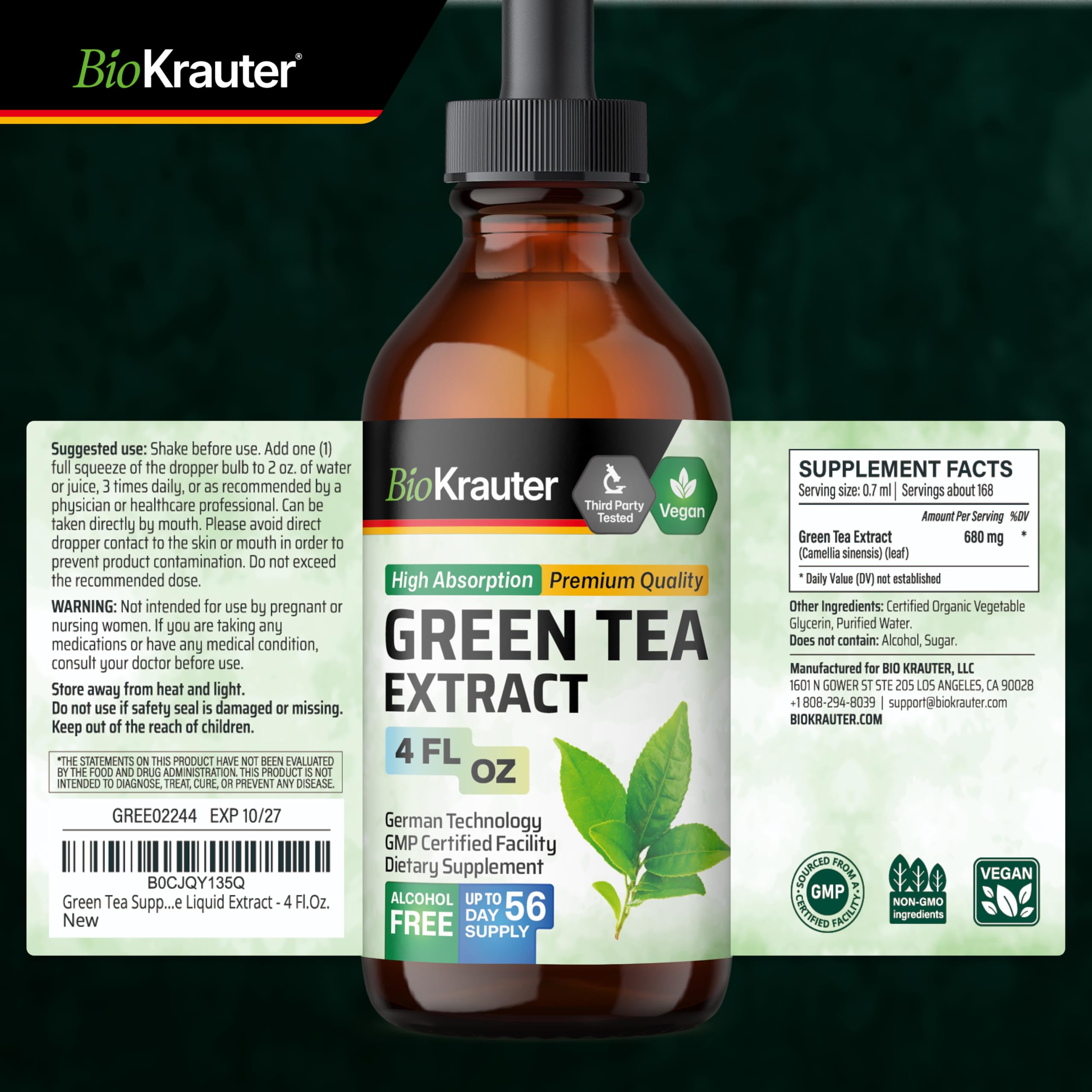 BIO KRAUTER Green Tea Extract Liquid Drops on a kitchen counter